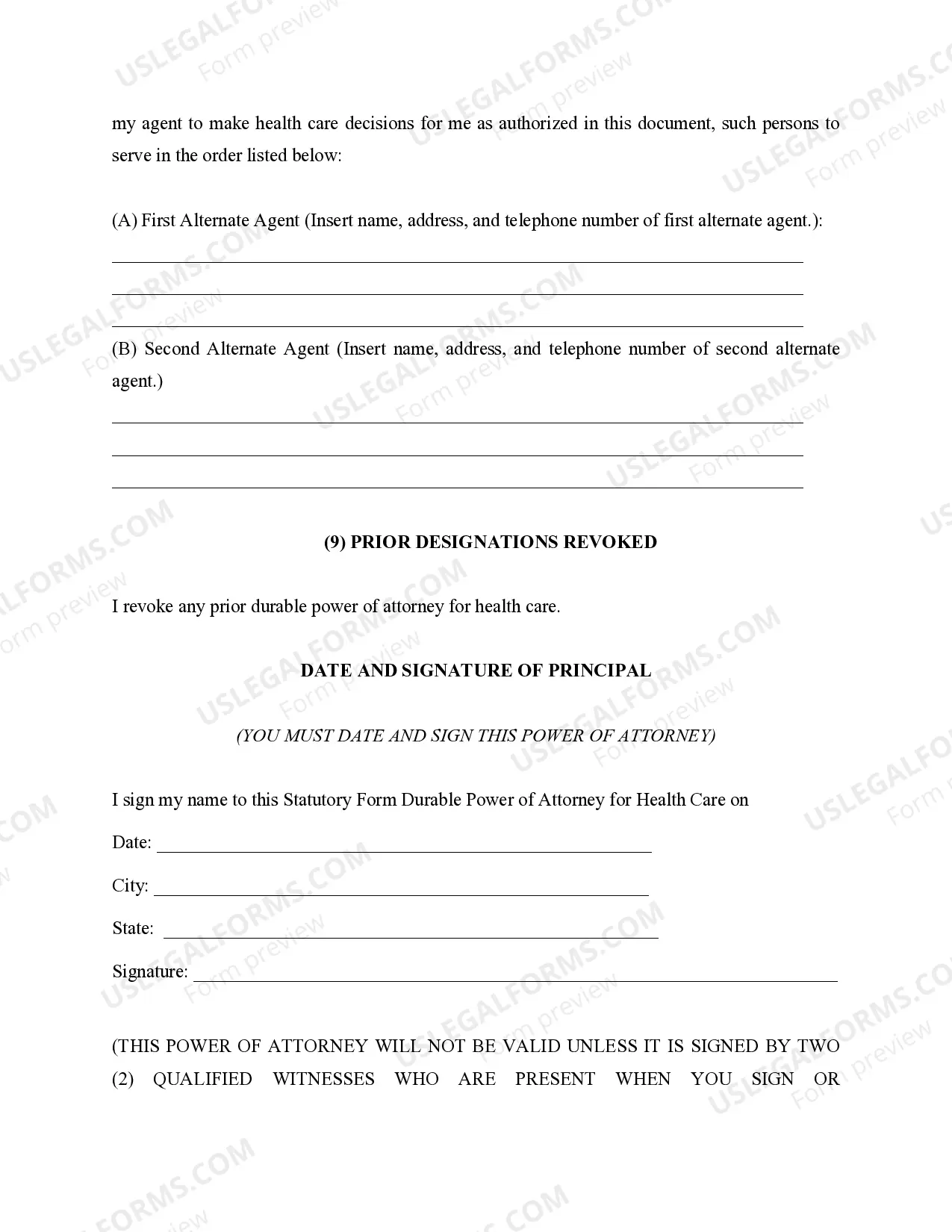 Preview Statutory Durable Power of Attorney for Health Care