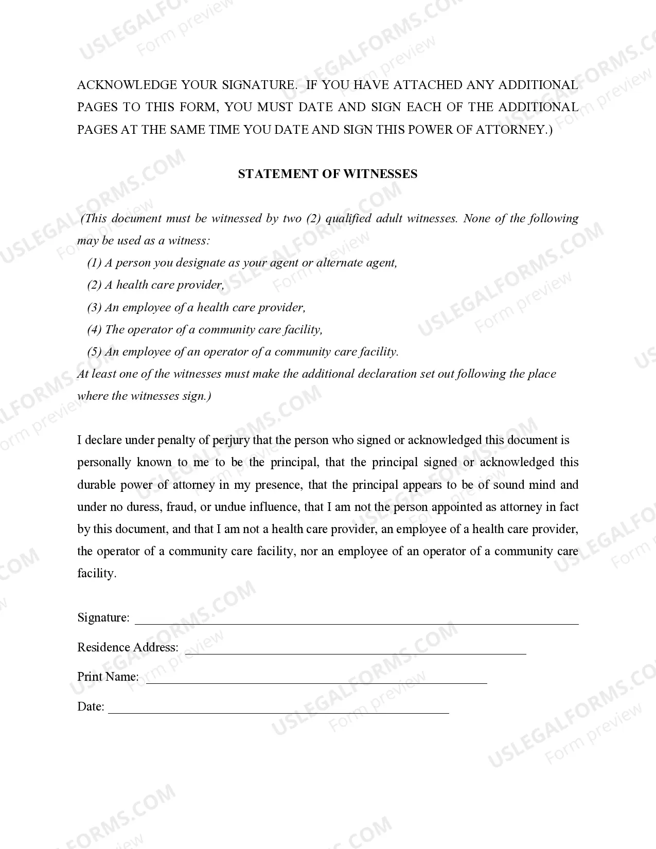 Preview Statutory Durable Power of Attorney for Health Care