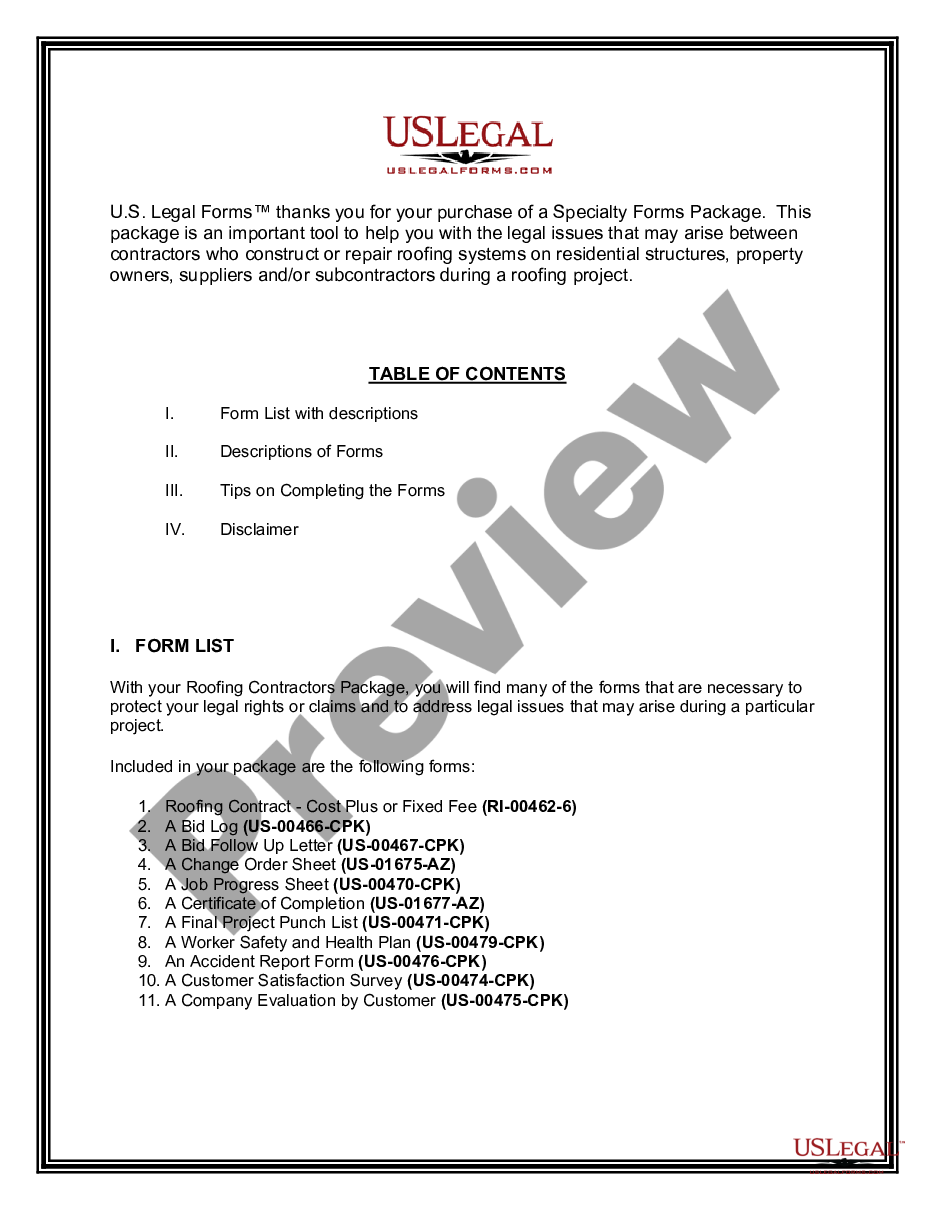 page 1 Roofing Contractor Package preview