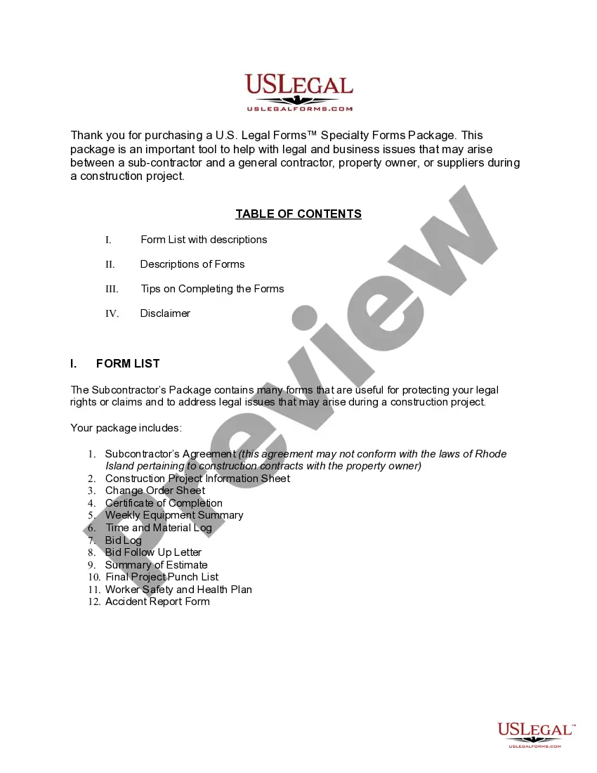Preview Rhode Island Subcontractors Package
