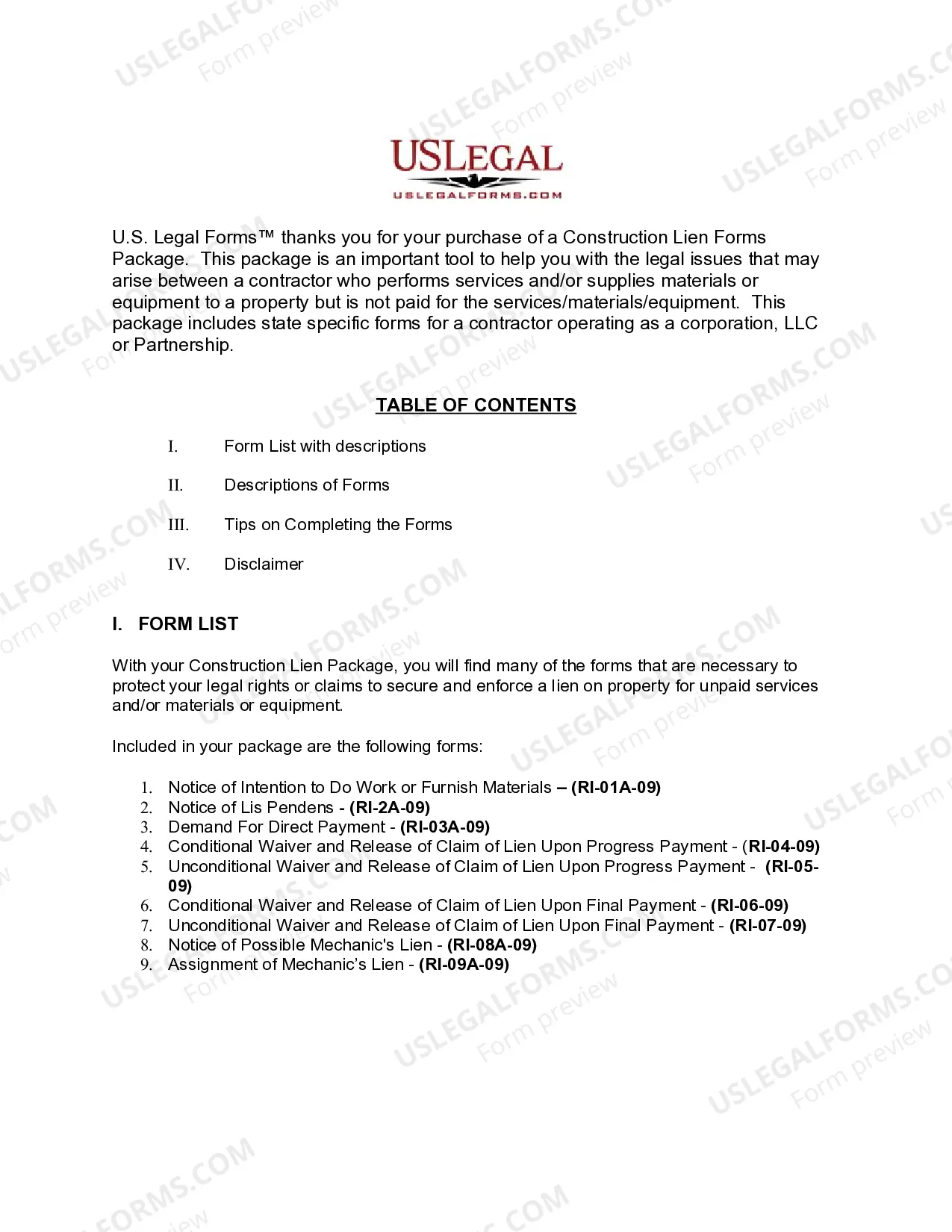 Preview Rhode Island Construction or Mechanics Lien Package - Corporationv or LLC