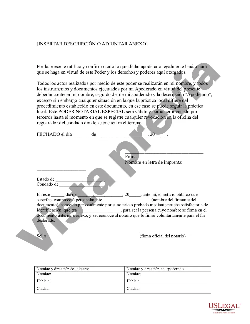 Preview Poder notarial especial o limitado para transacciones de venta de bienes raíces por parte del vendedor