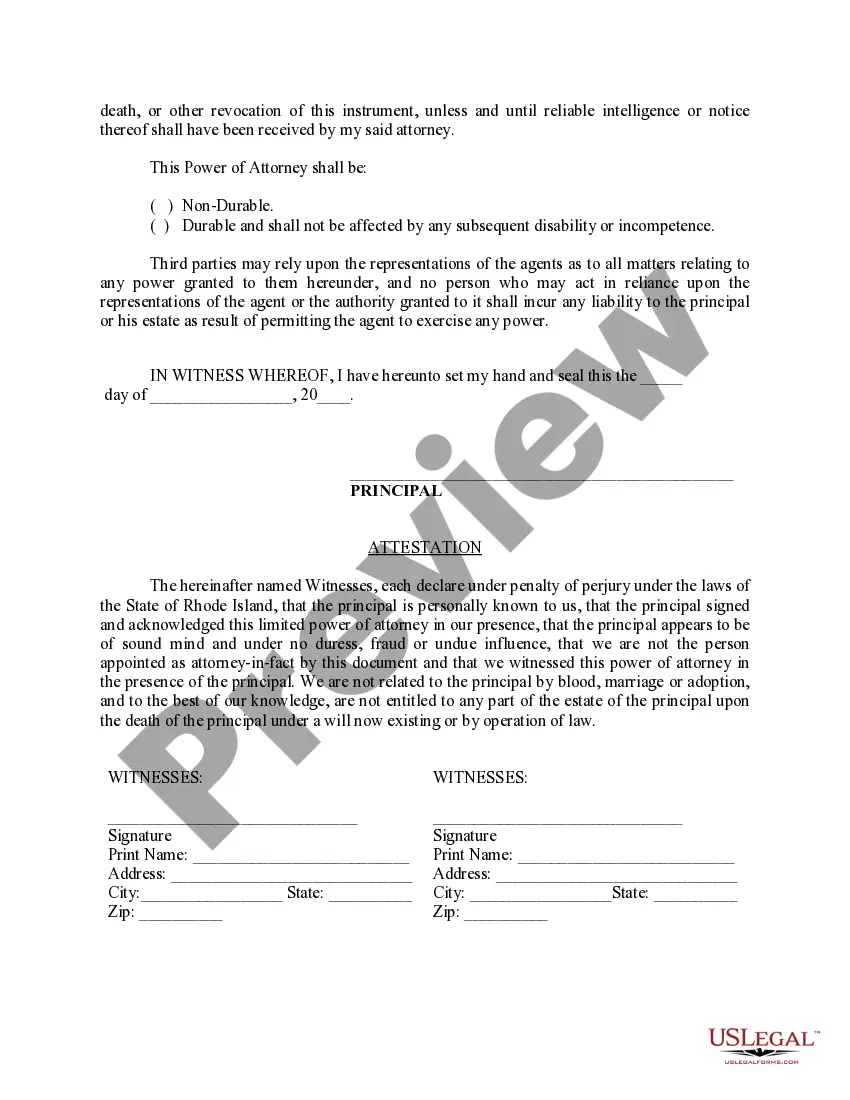 Preview Limited Power of Attorney where you Specify Powers with Sample Powers Included