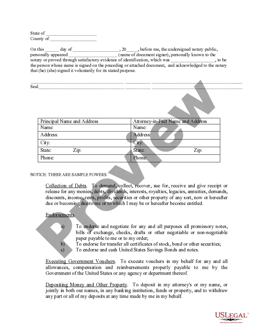 Preview Limited Power of Attorney where you Specify Powers with Sample Powers Included