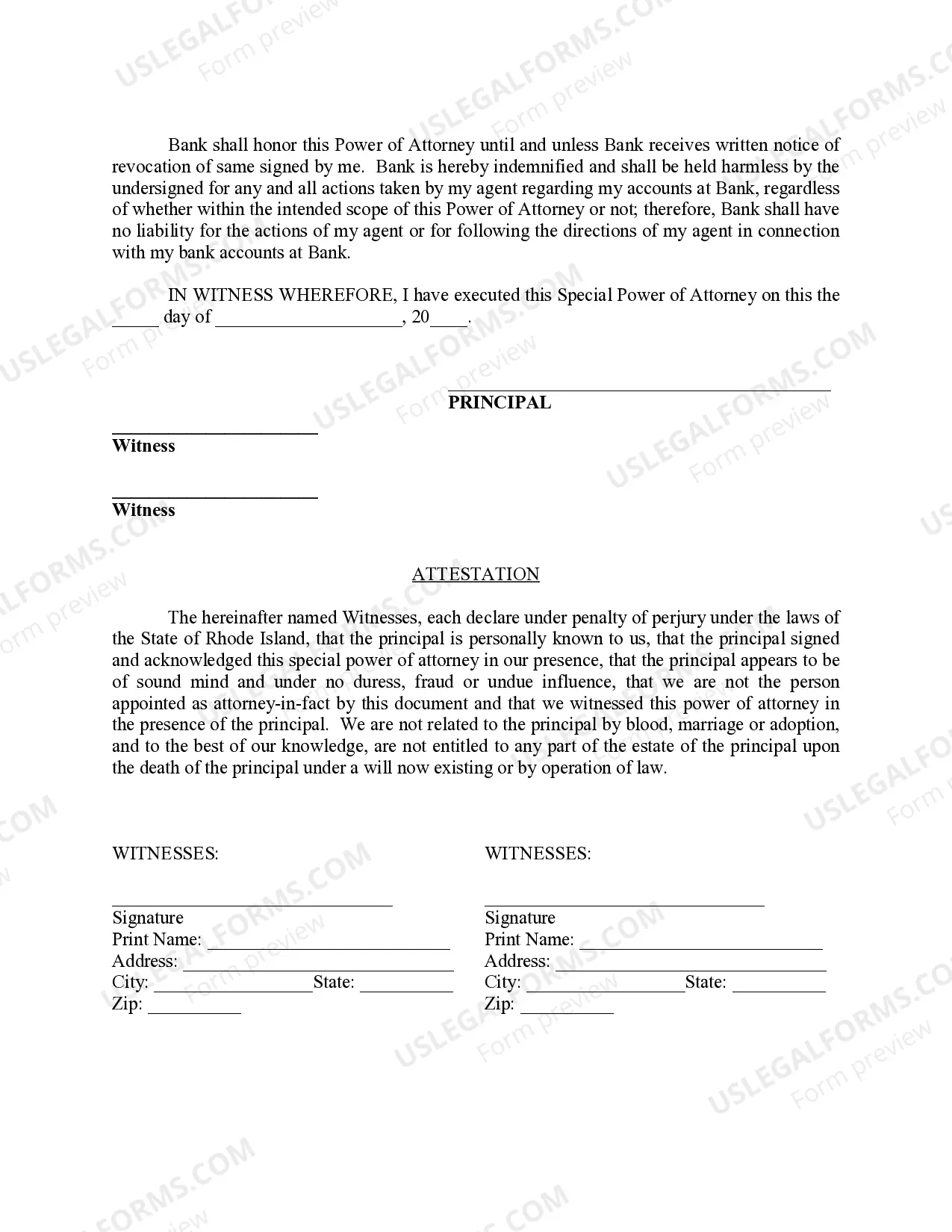 Preview Special Durable Power of Attorney for Bank Account Matters