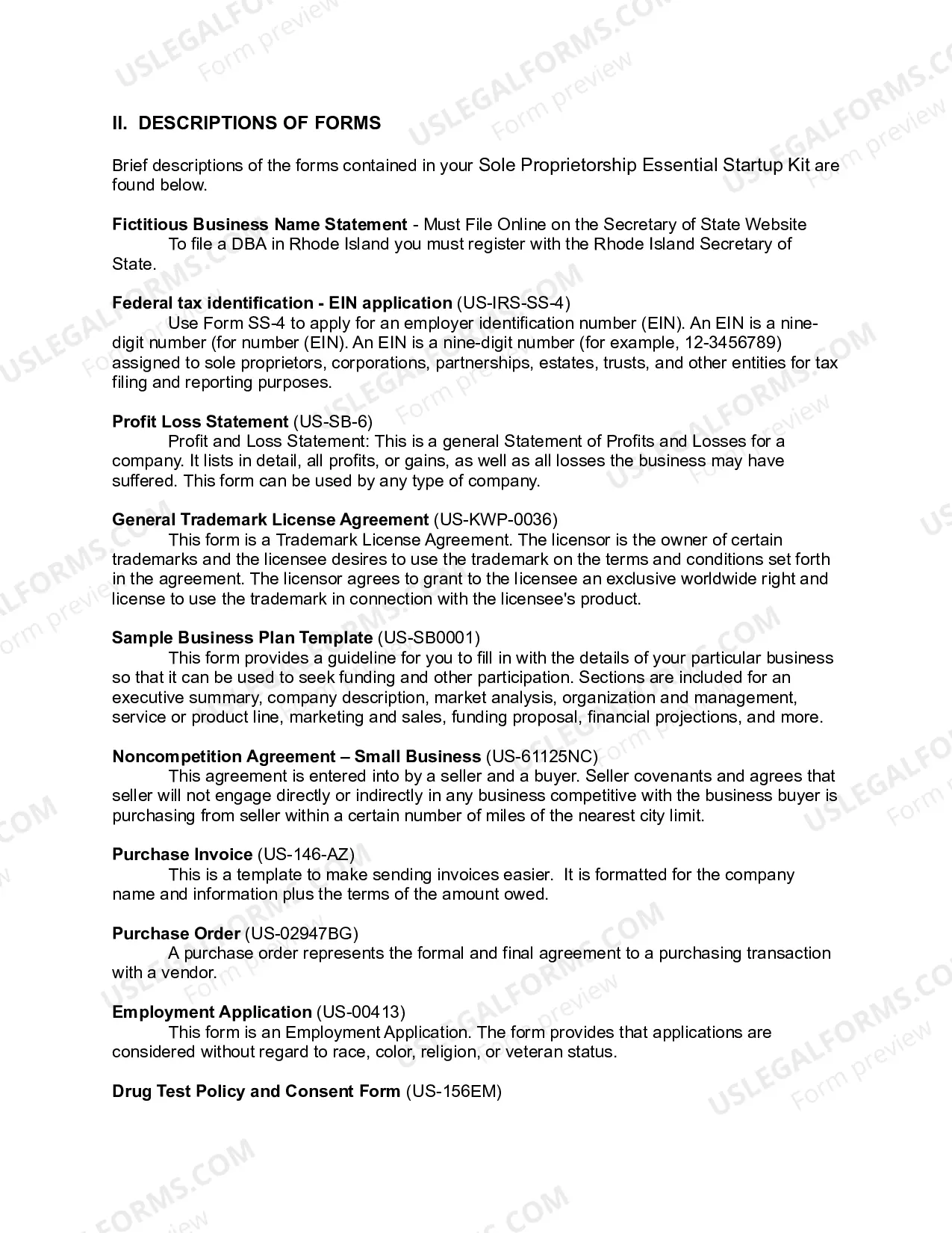 Preview Rhode Island Sole Proprietorship Essential Startup Kit