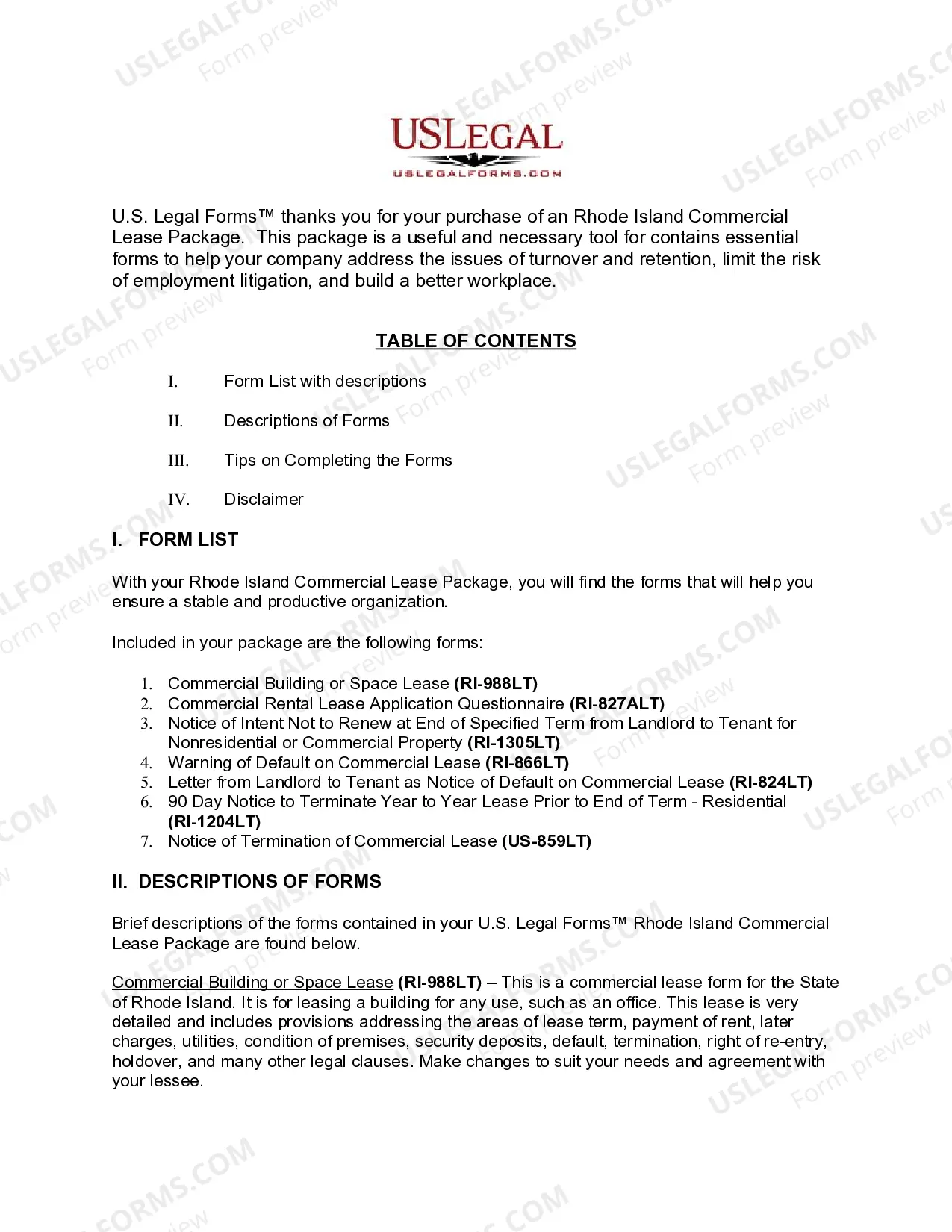 Preview Rhode Island Commercial Lease Package