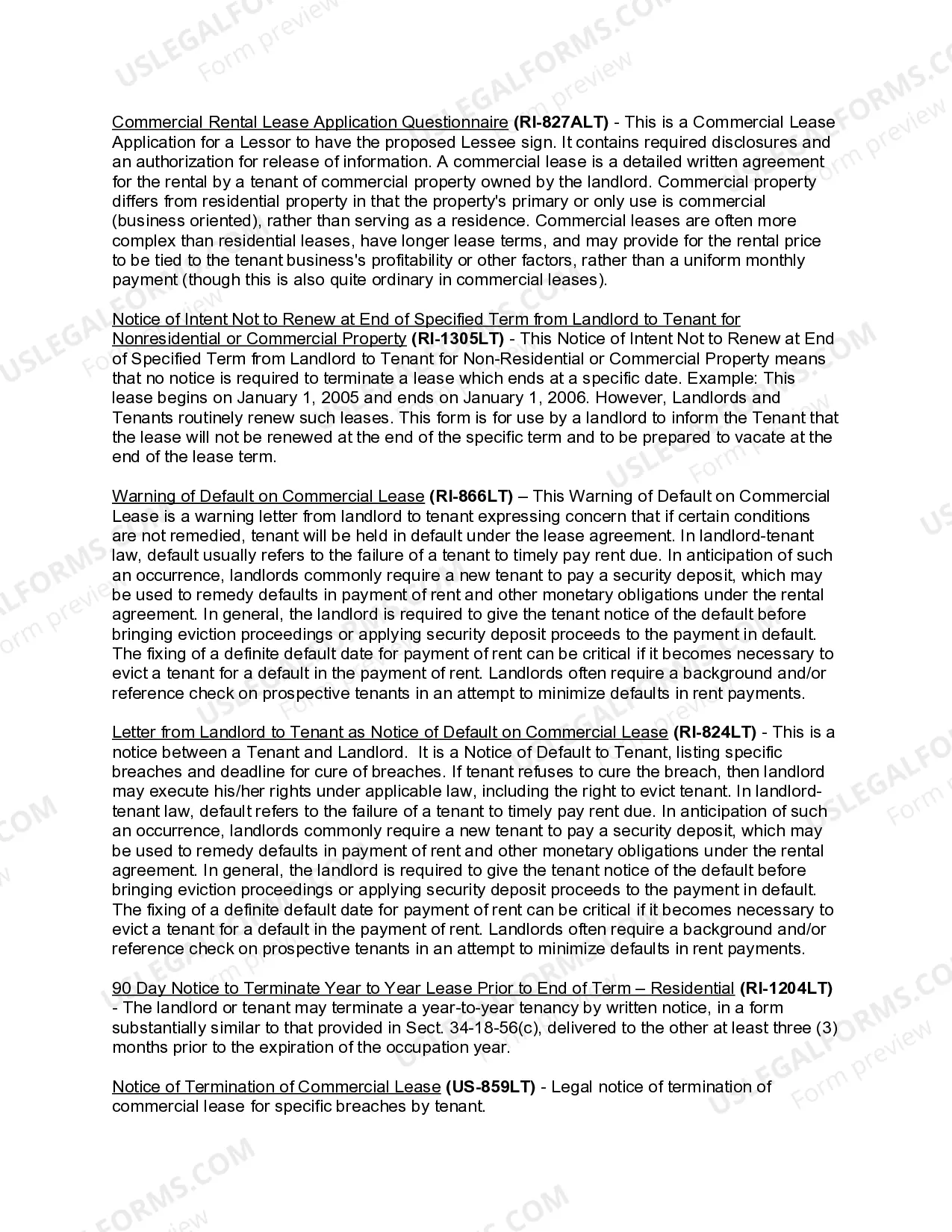 Preview Rhode Island Commercial Lease Package