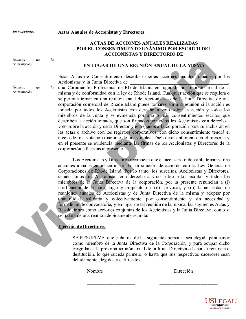 Preview Muestra de minutos anuales para una corporación de servicios profesionales de Rhode Island
