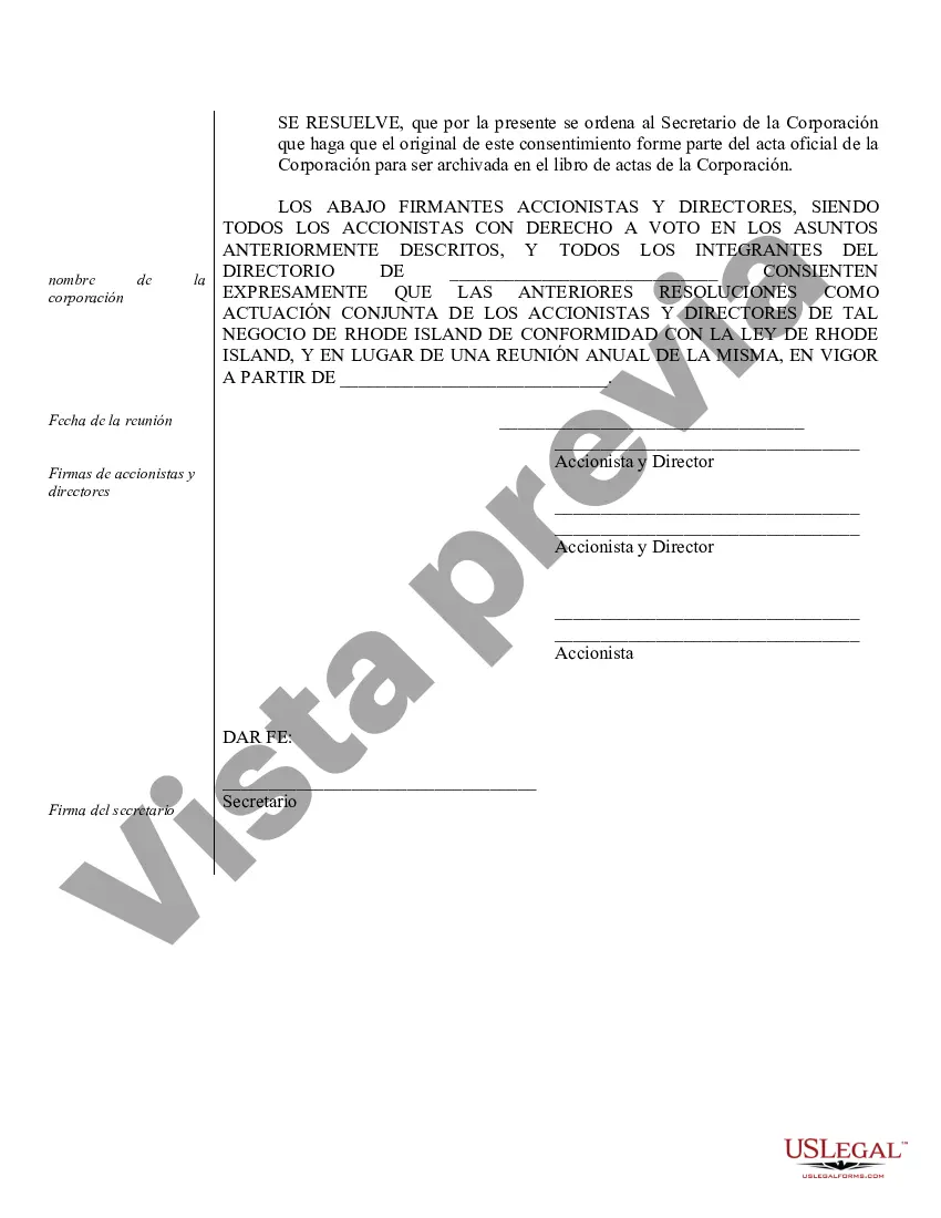 Preview Muestra de minutos anuales para una corporación de servicios profesionales de Rhode Island
