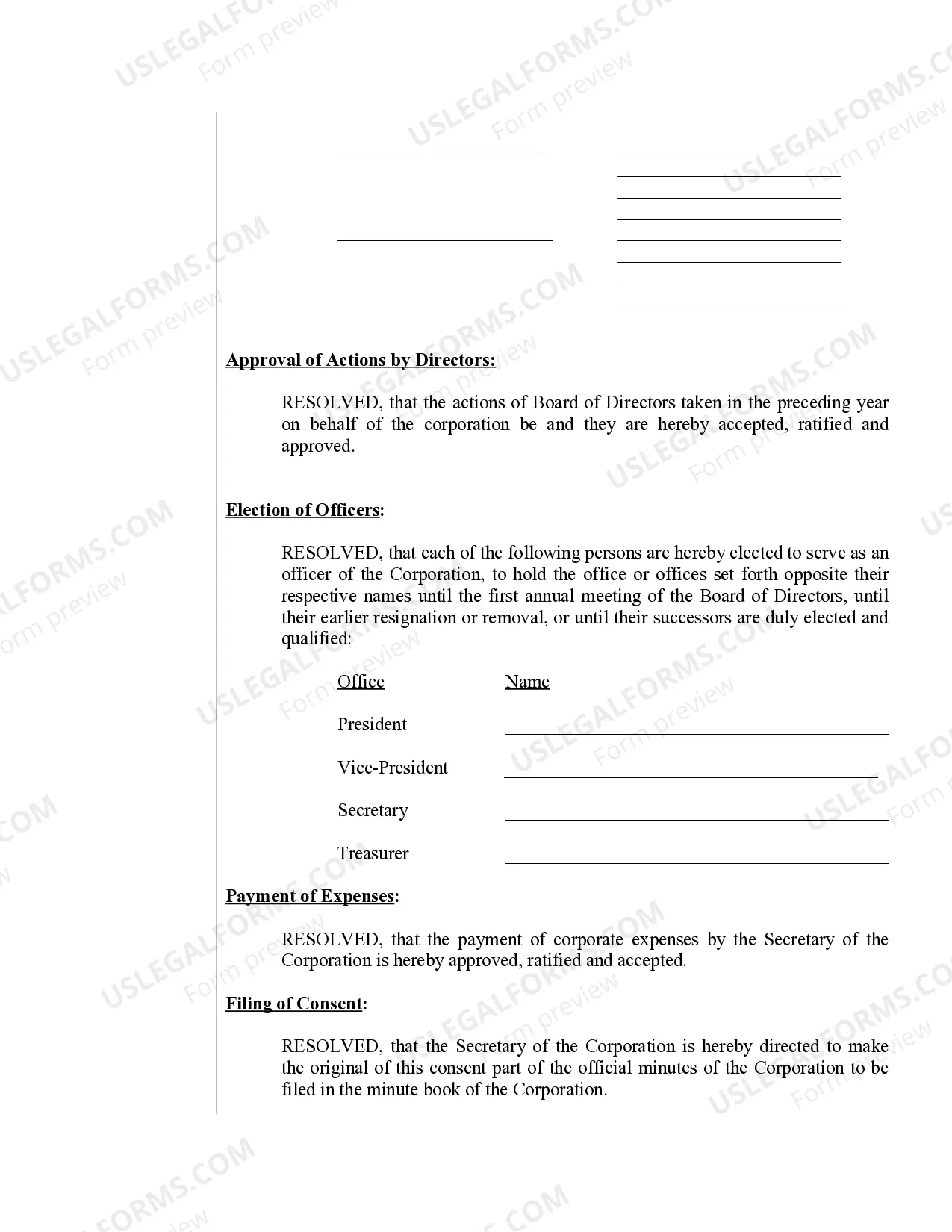 Preview Sample Annual Minutes for a Rhode Island Professional Service Corporation