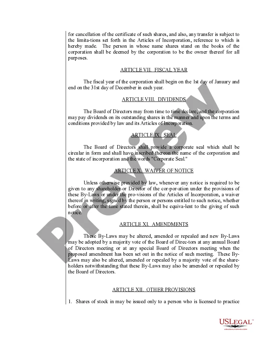 Get Sample Bylaws for a Rhode Island Professional Service Corporation Preview Sample Bylaws for a Rhode Island Professional Service Corporation
