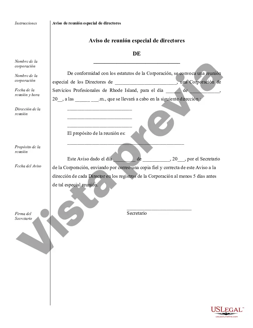 Preview Muestra de registros corporativos para una corporación profesional de Rhode Island
