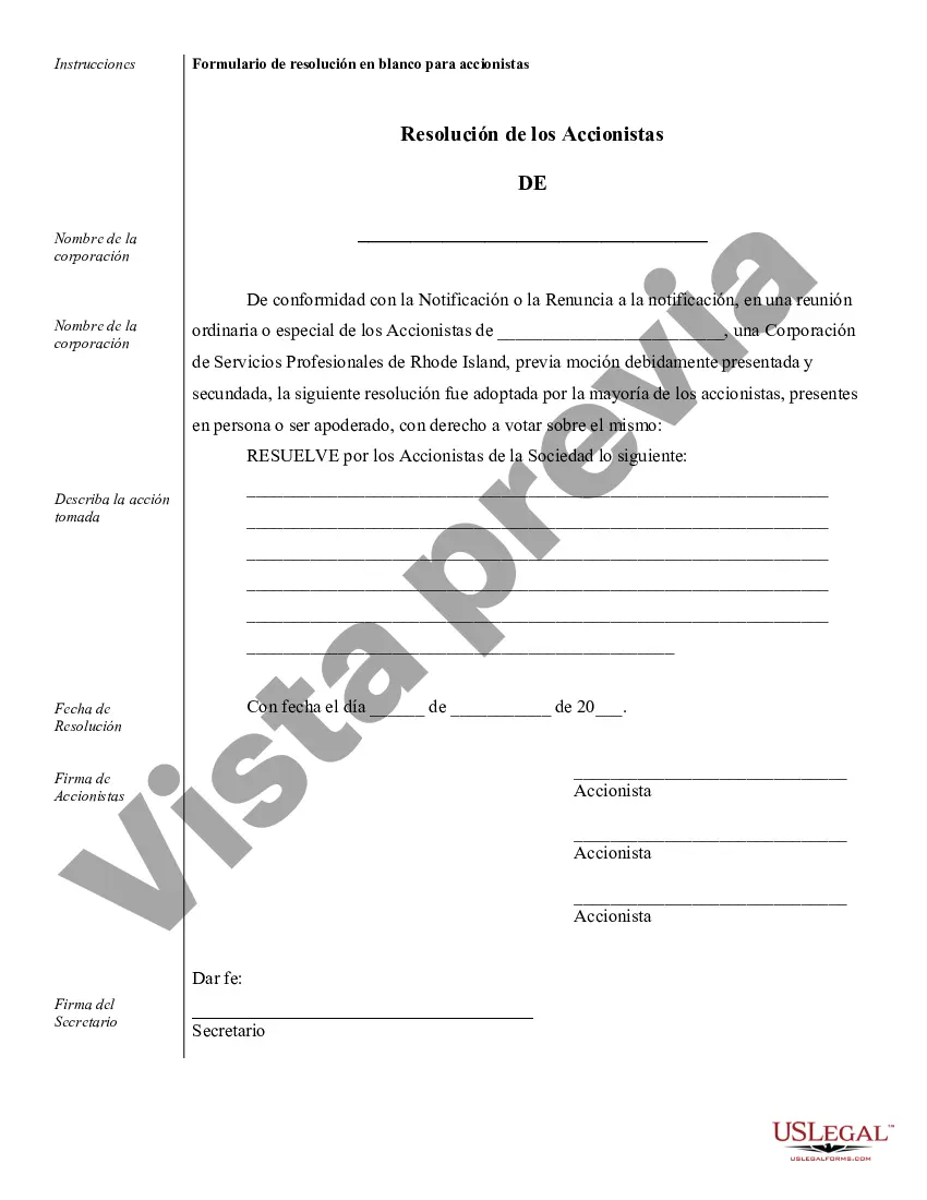 Preview Muestra de registros corporativos para una corporación profesional de Rhode Island