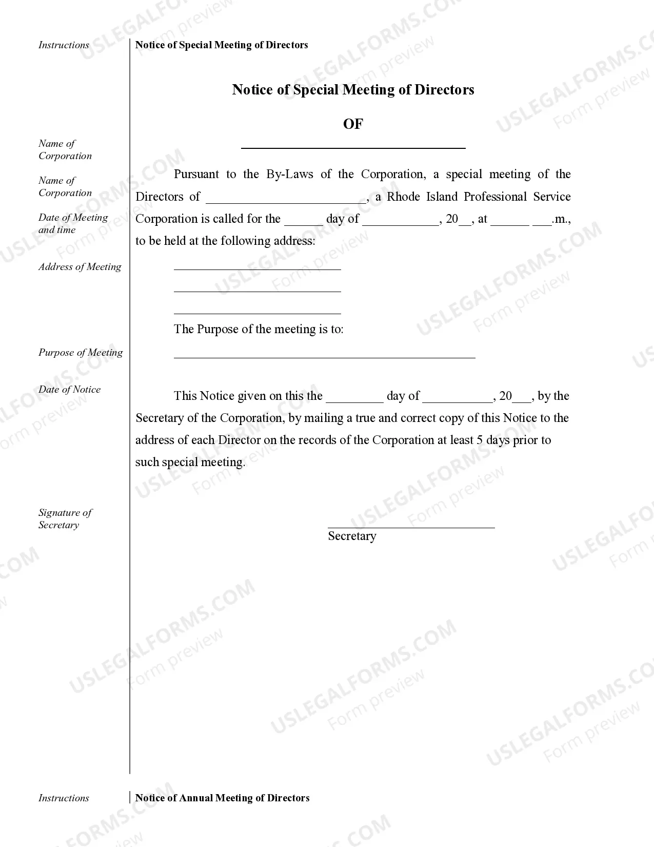 Preview Sample Corporate Records for a Rhode Island Professional Corporation