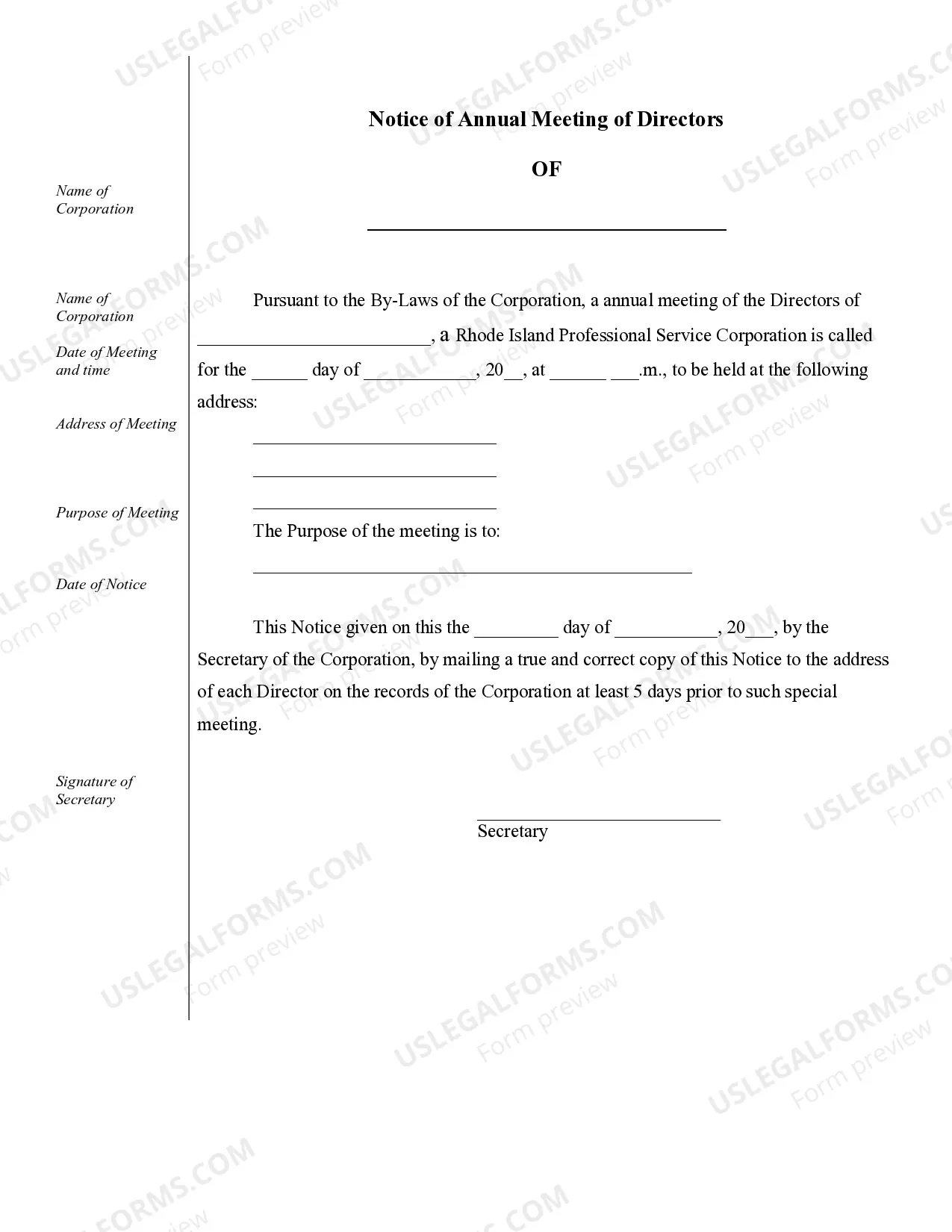 Preview Sample Corporate Records for a Rhode Island Professional Corporation