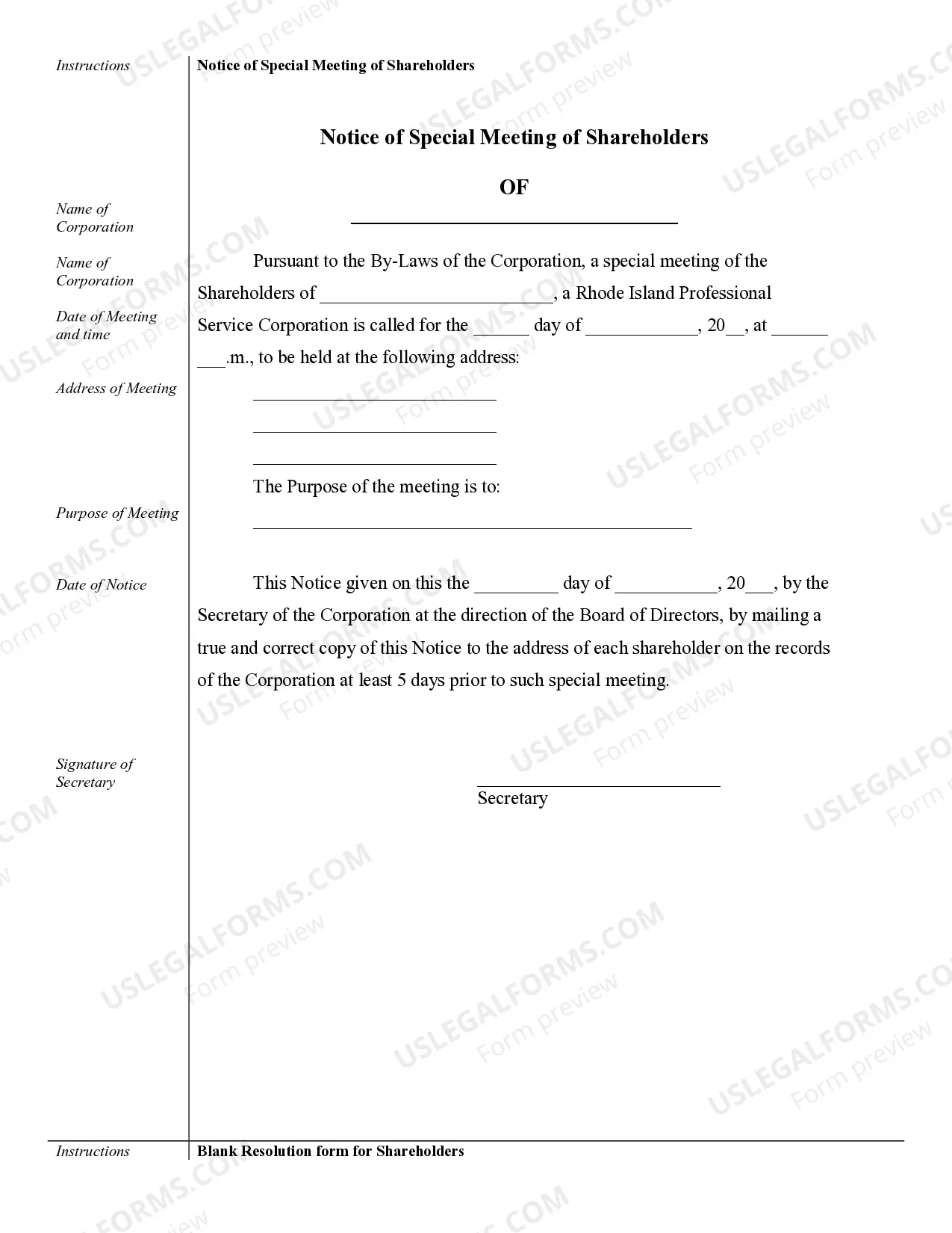 Preview Sample Corporate Records for a Rhode Island Professional Corporation