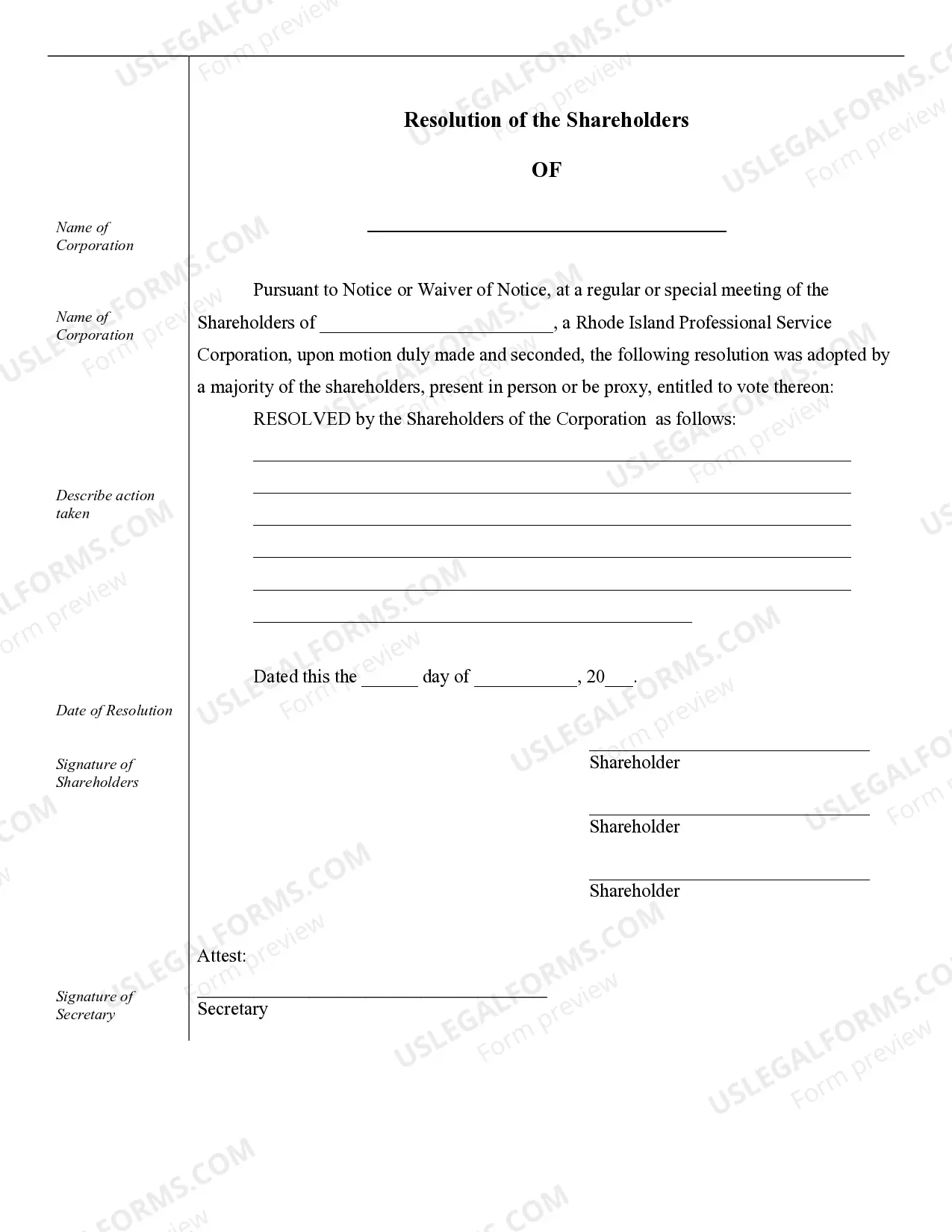 Preview Sample Corporate Records for a Rhode Island Professional Corporation