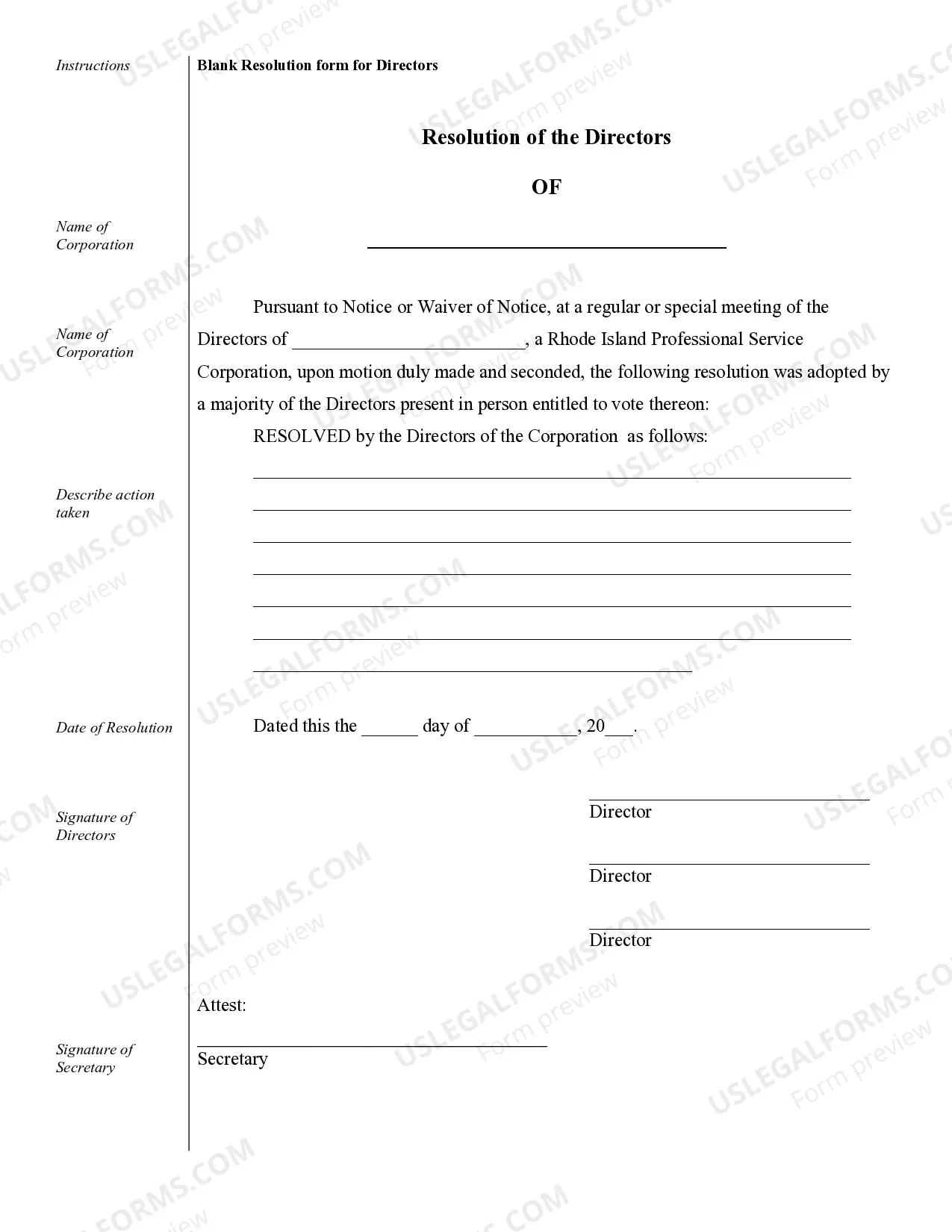 Preview Sample Corporate Records for a Rhode Island Professional Corporation