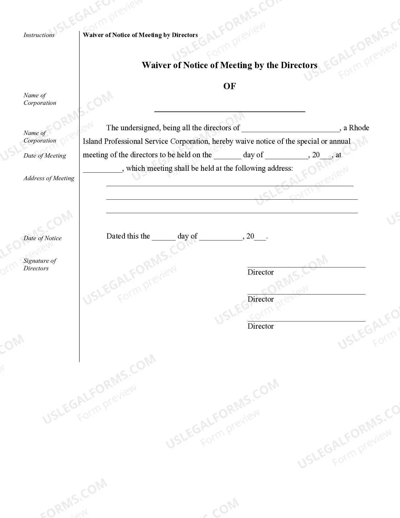 Preview Sample Corporate Records for a Rhode Island Professional Corporation