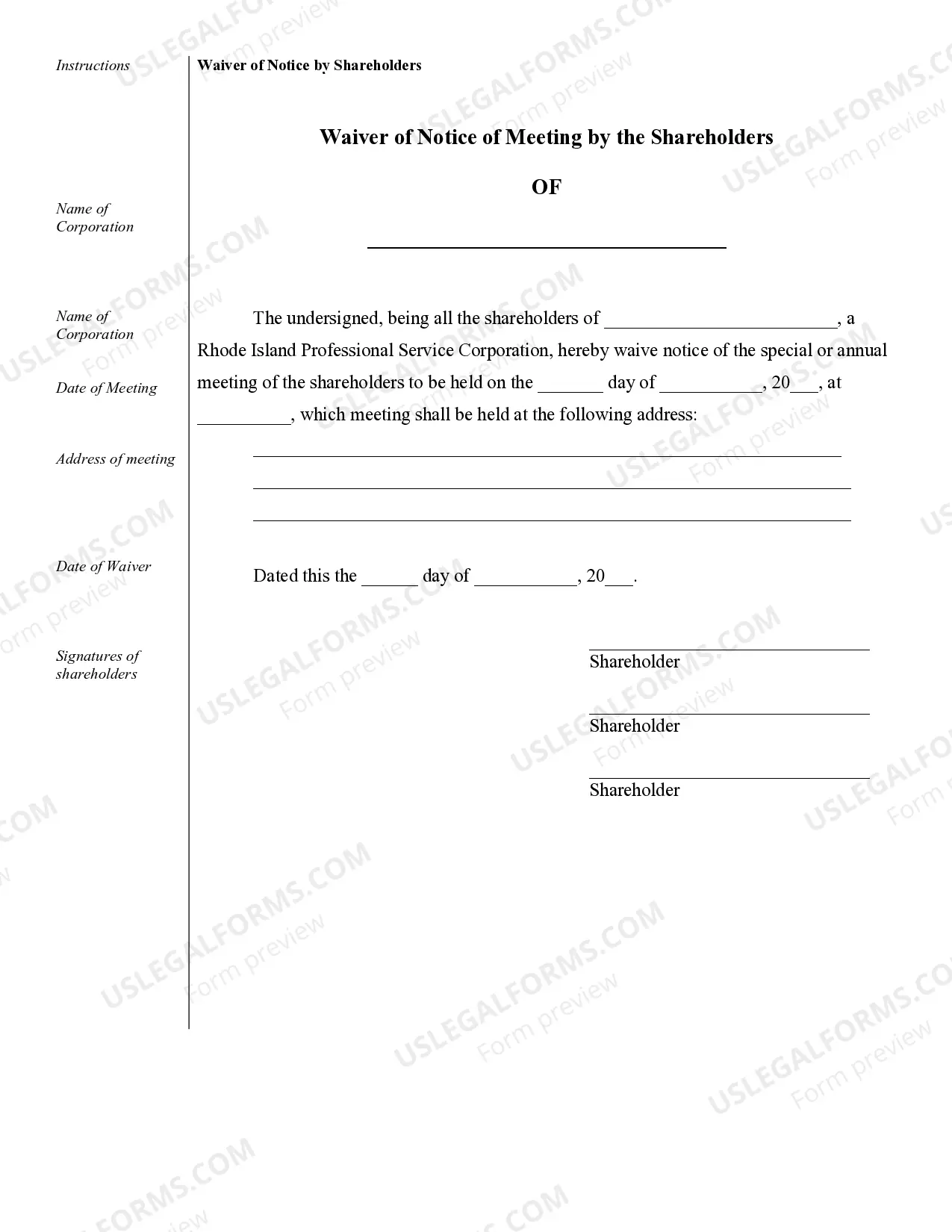 Preview Sample Corporate Records for a Rhode Island Professional Corporation