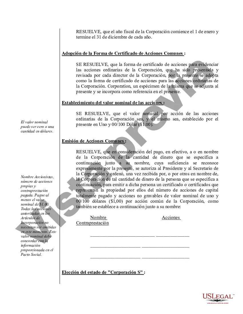 Preview Ejemplo de actas organizativas para una corporación de servicios profesionales de Rhode Island