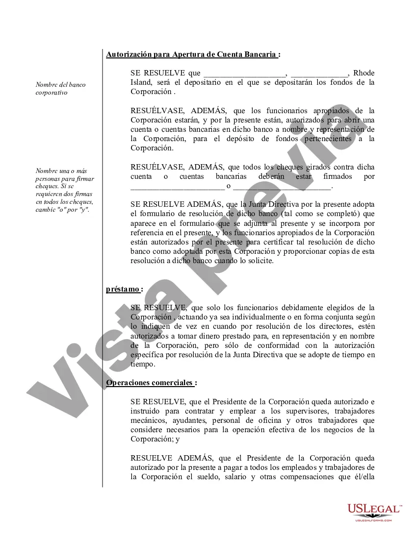 Preview Ejemplo de actas organizativas para una corporación de servicios profesionales de Rhode Island