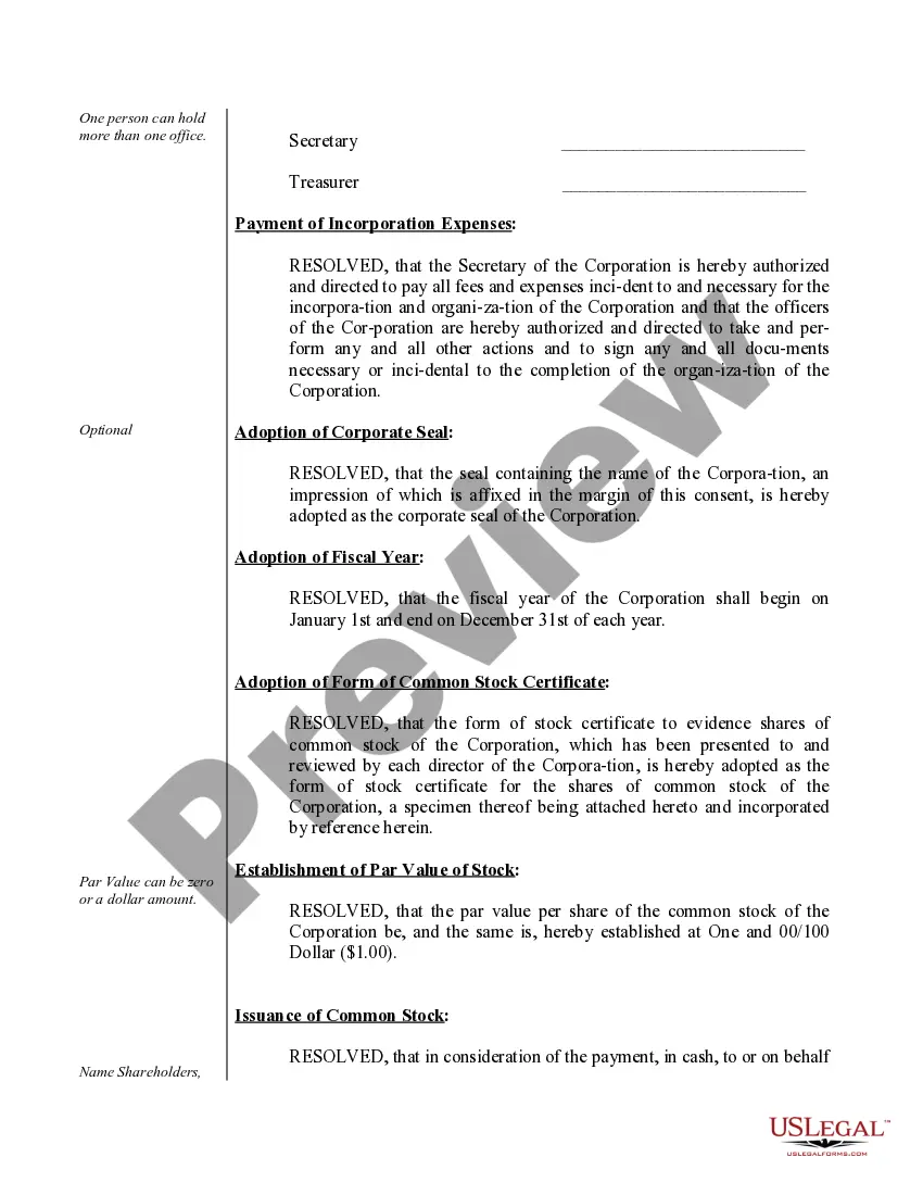Preview Sample Organizational Minutes for a Rhode Island Professional Service Corporation