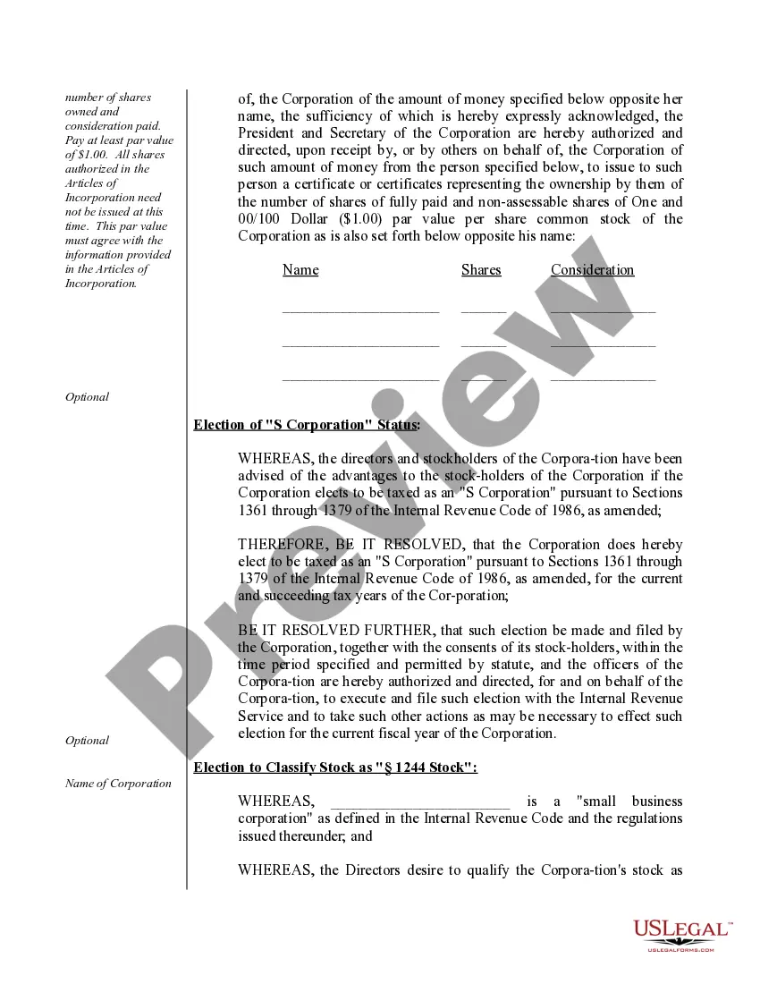 Preview Sample Organizational Minutes for a Rhode Island Professional Service Corporation
