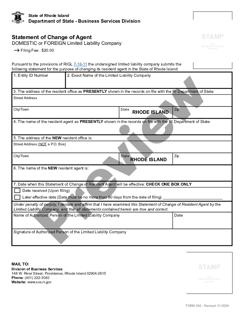 Rhode Island Change of Registered Agent | US Legal Forms