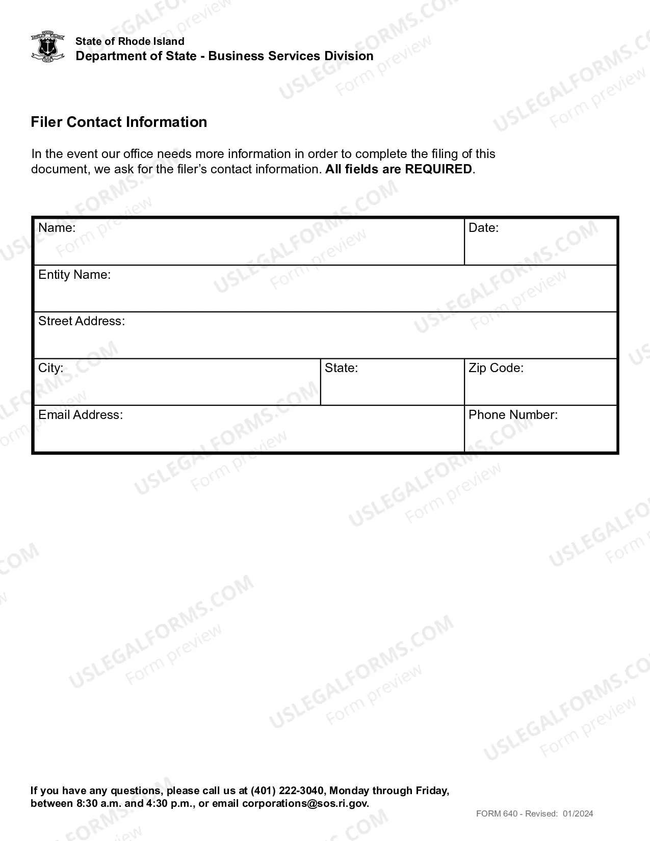 Preview Rhode Island Change of Registered Agent - Domestic or Foreign Corporation