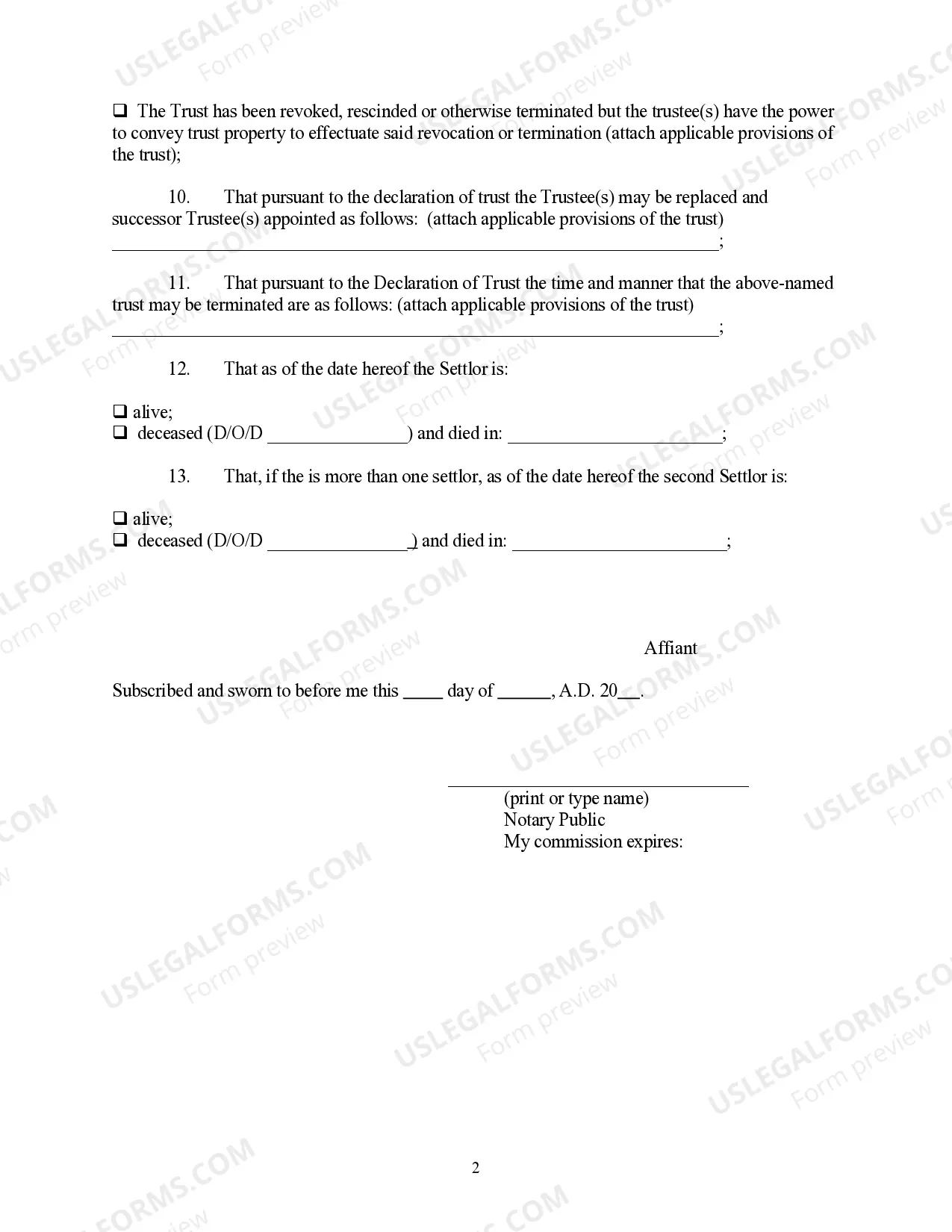 Preview Affidavit of Trust