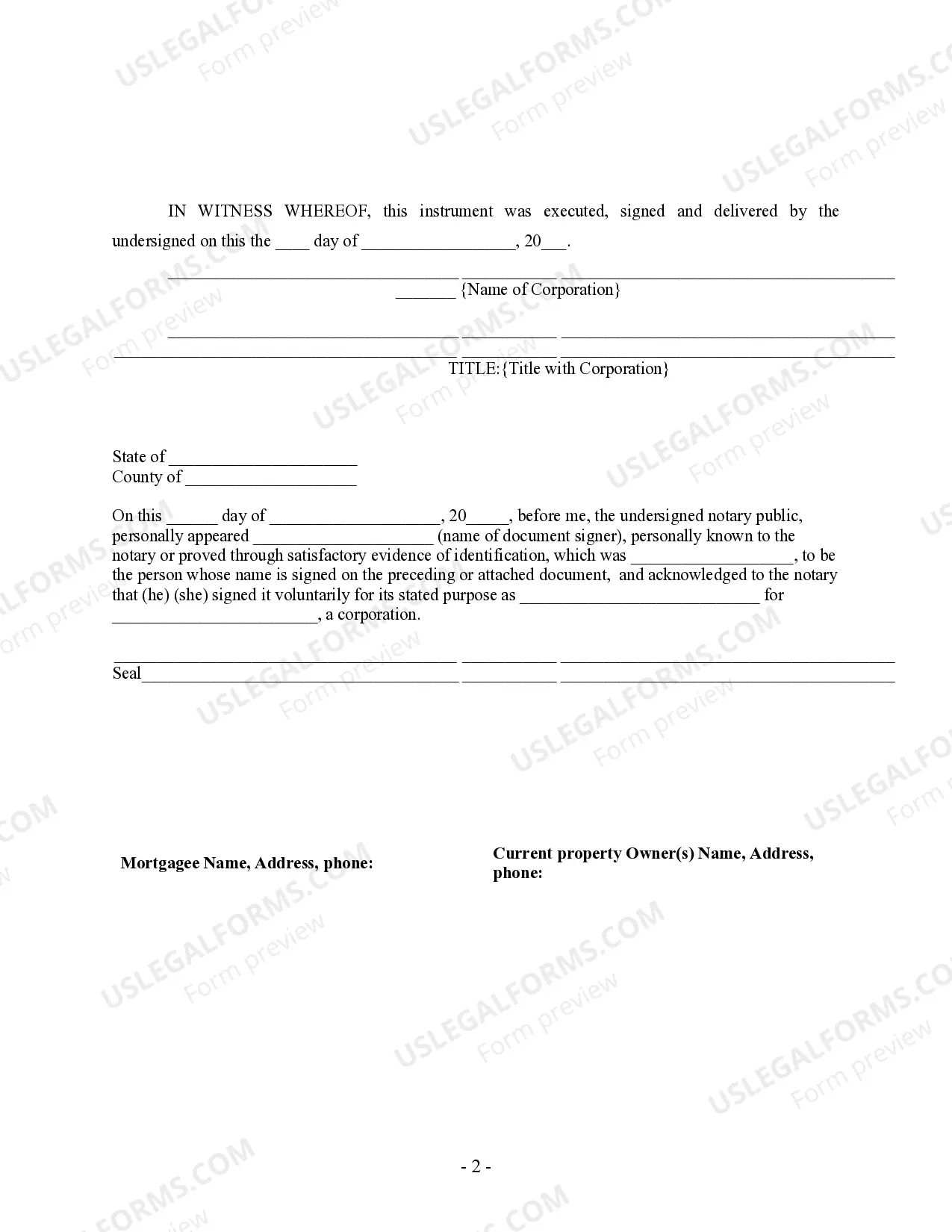 Preview Satisfaction, Release or Cancellation of Mortgage by Corporation