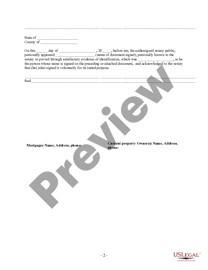 Preview Partial Release of Property From Mortgage by Individual Holder