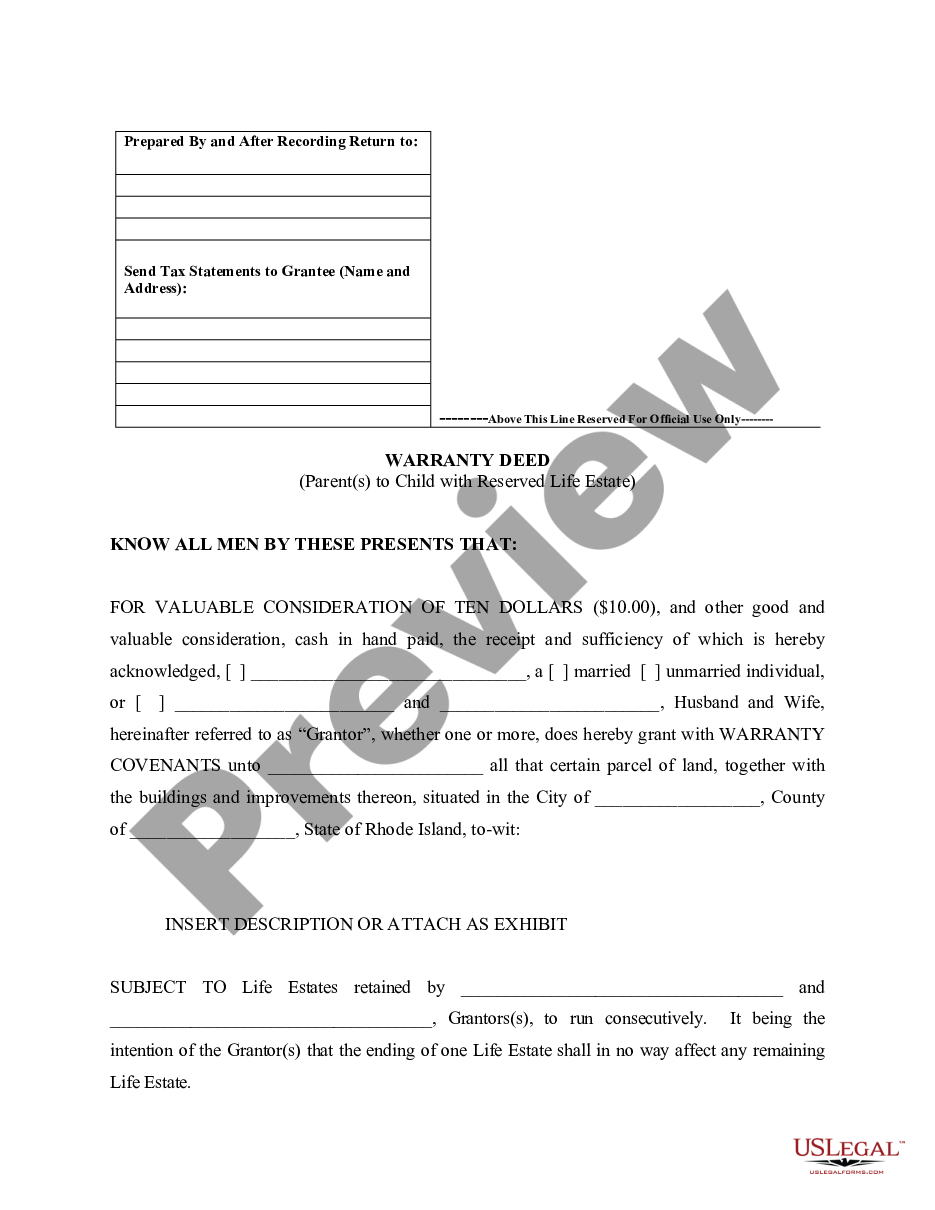 page 2 Warranty Deed for Parents to Child with Reservation of Life Estate preview