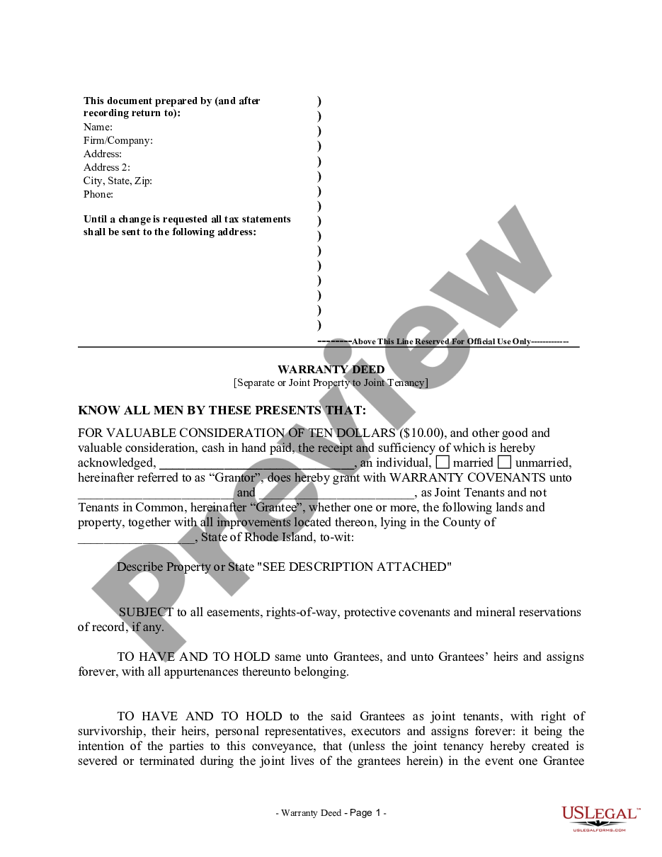 page 3 Warranty Deed for Separate or Joint Property to Joint Tenancy preview