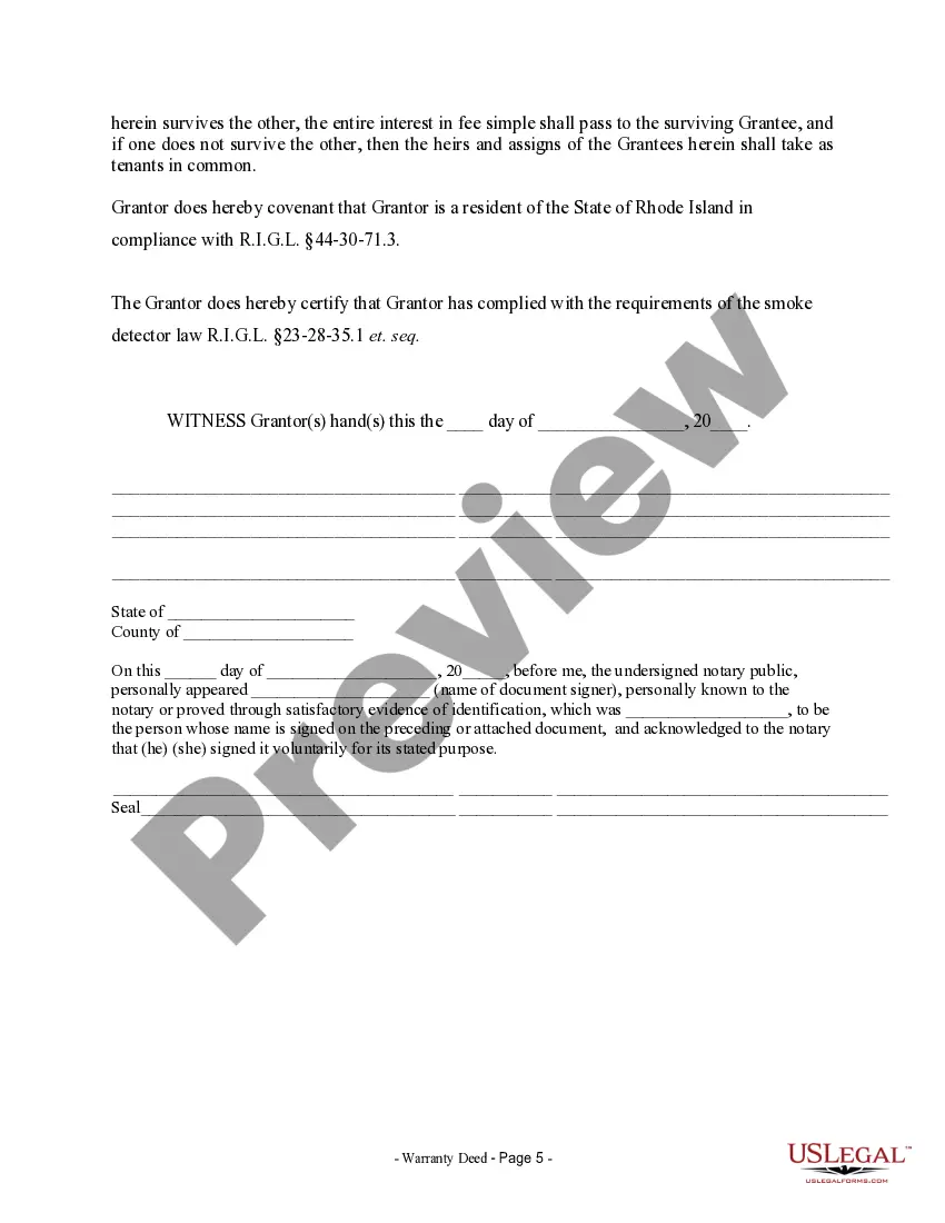 Preview Warranty Deed for Separate or Joint Property to Joint Tenancy