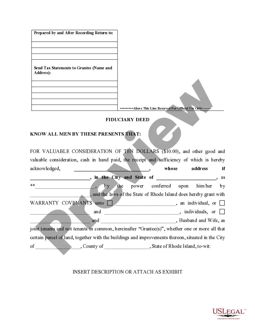 Preview Fiduciary Deed for use by Executors, Trustees, Trustors, Administrators and other Fiduciaries