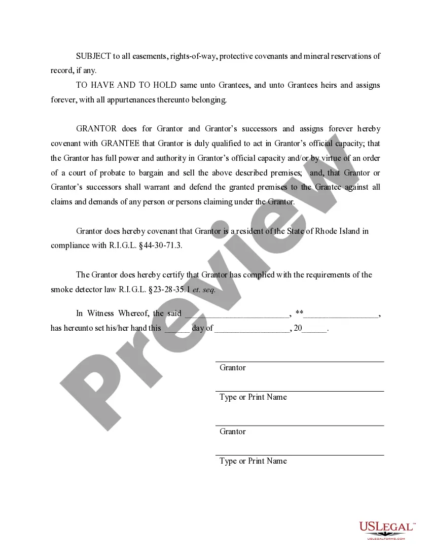 Preview Fiduciary Deed for use by Executors, Trustees, Trustors, Administrators and other Fiduciaries