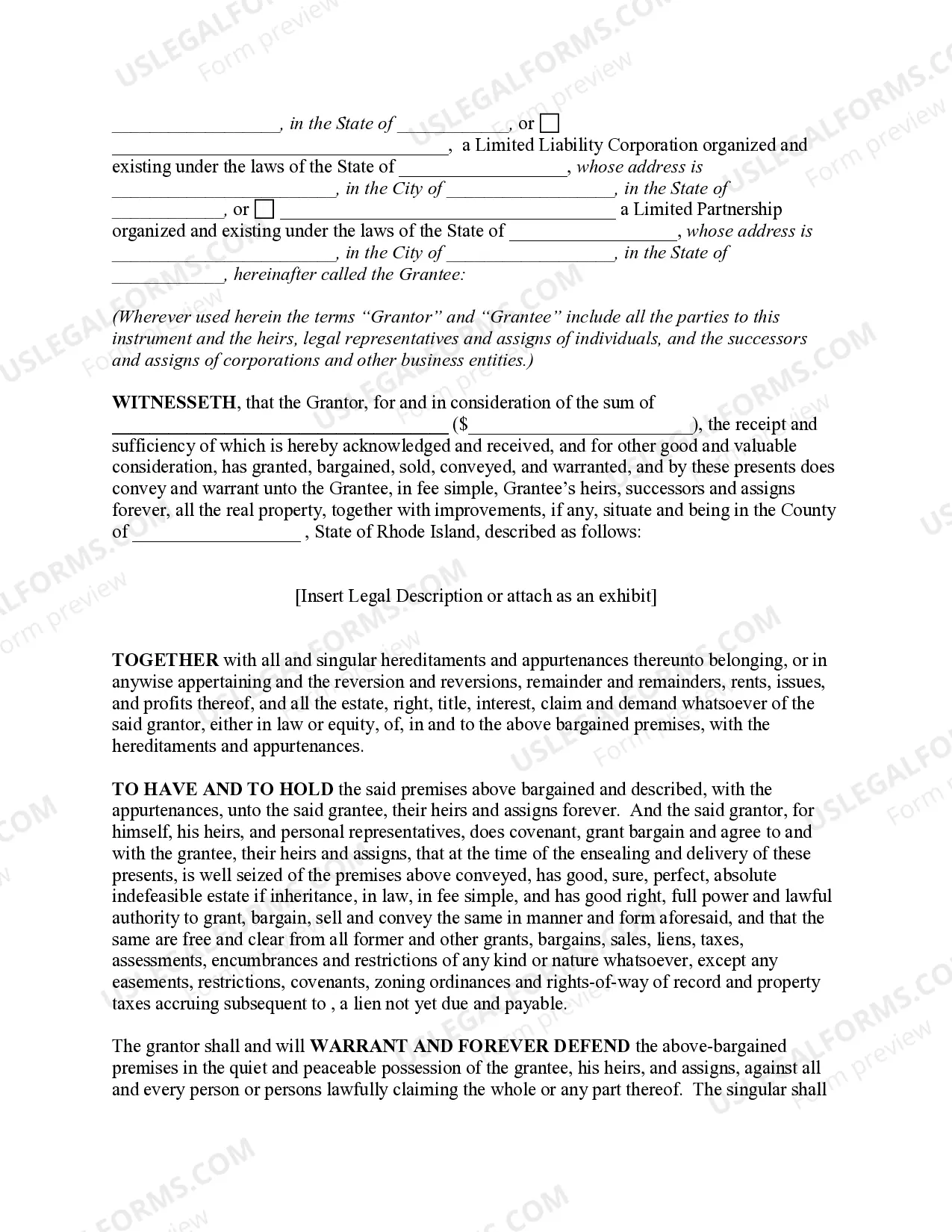 Preview Warranty Deed from Limited Partnership or LLC is the Grantor, or Grantee