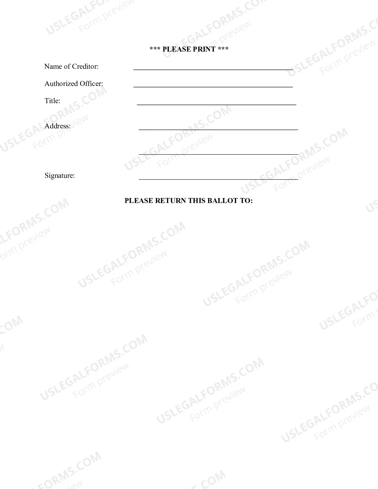 Preview Ballot For Accepting Or Rejecting Plan of Reorganization