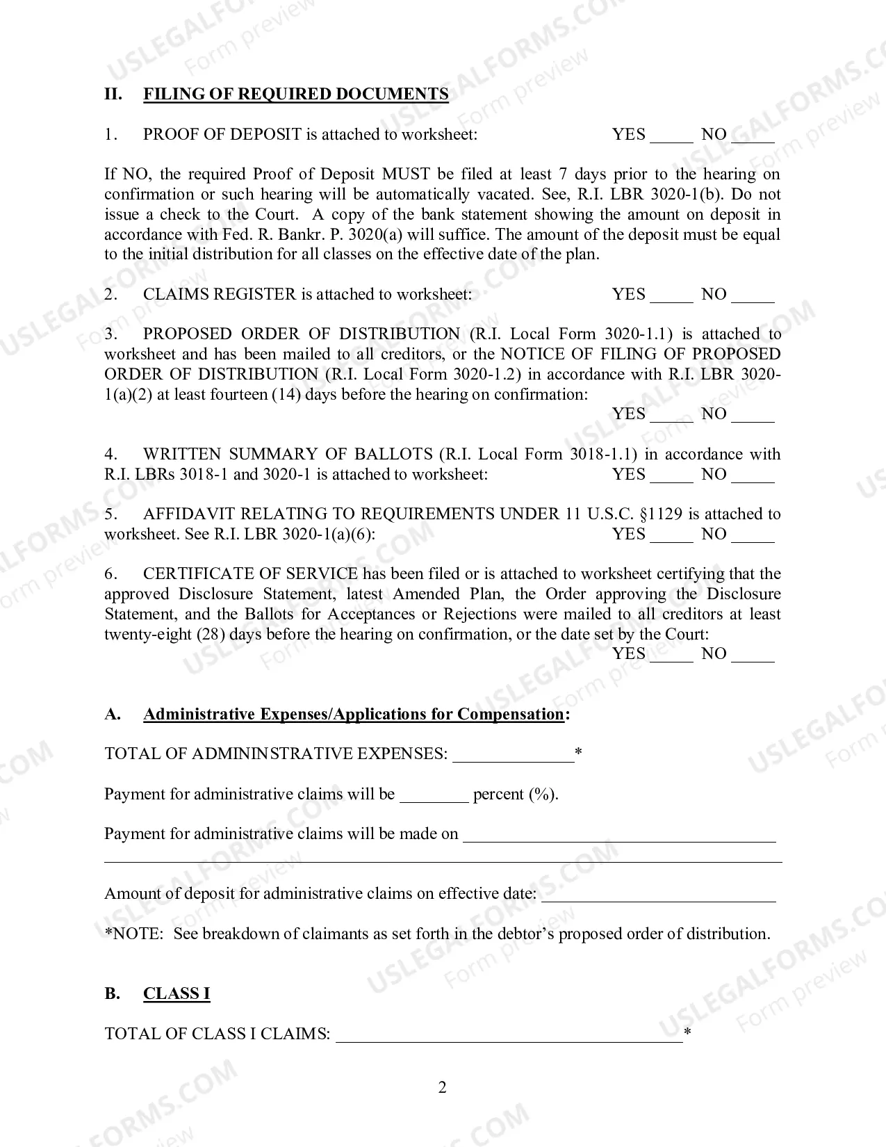 Preview Chapter 11 Confirmation Worksheet and Certification