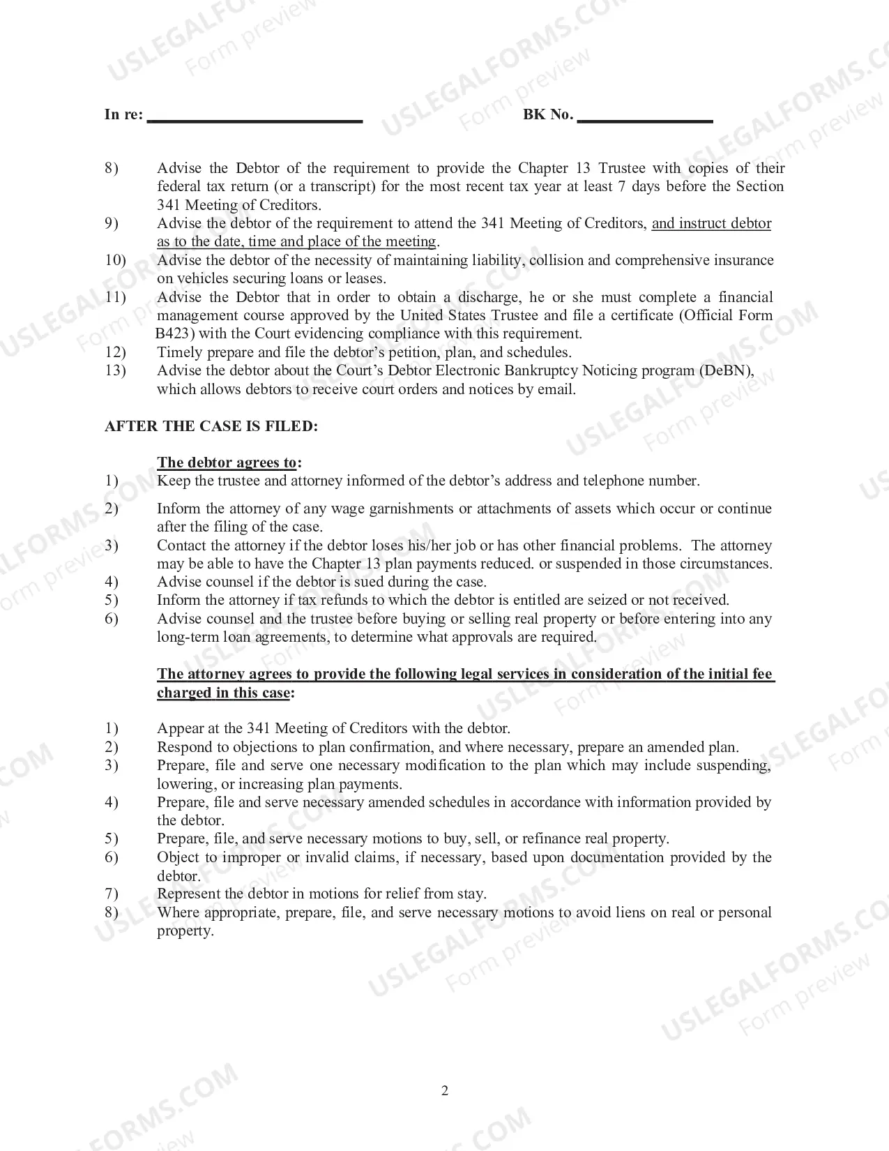Preview Chapter 13 Agreement Between Debtor and Counsel