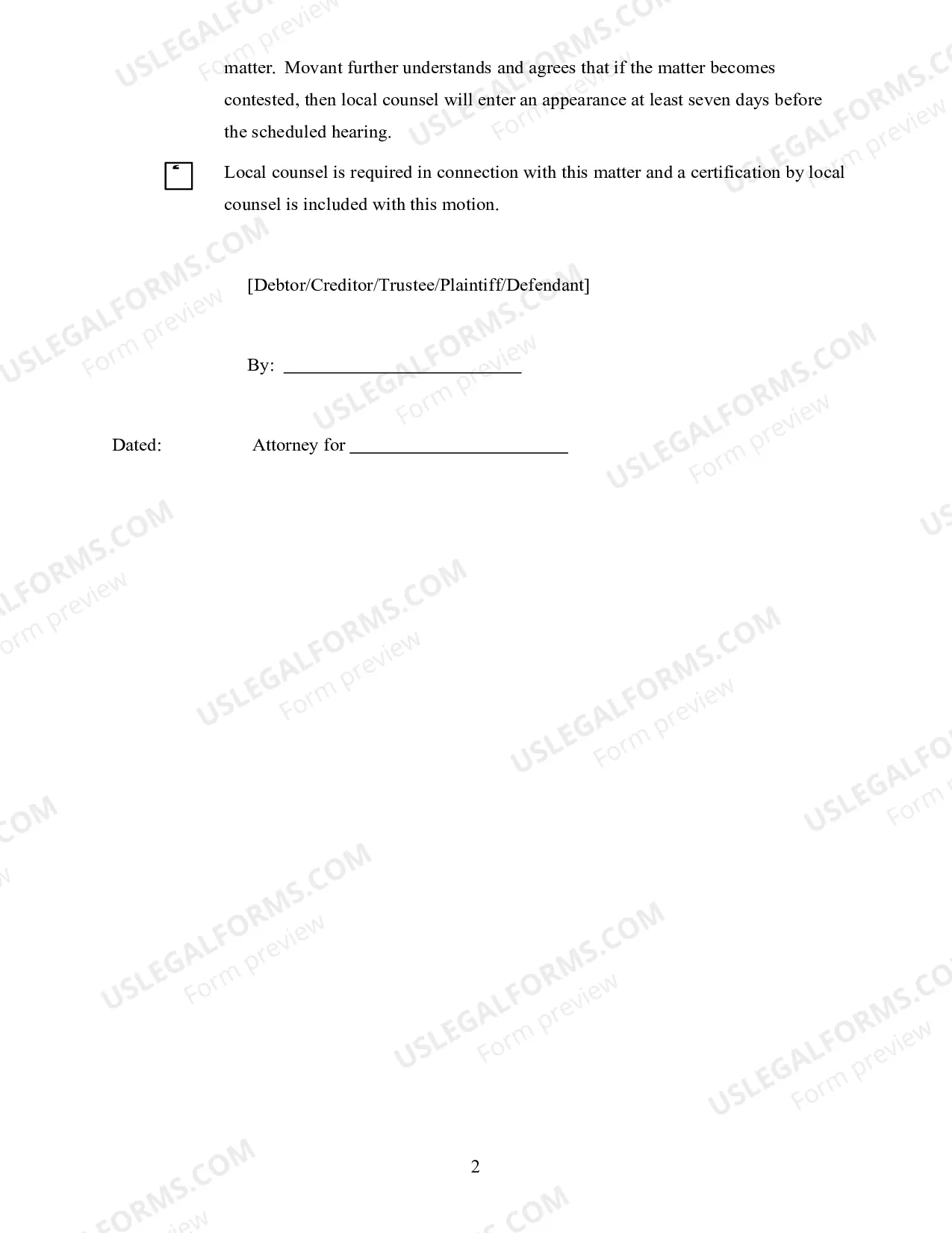 Preview Motion For Entry of Appearance Pro Hac Vice