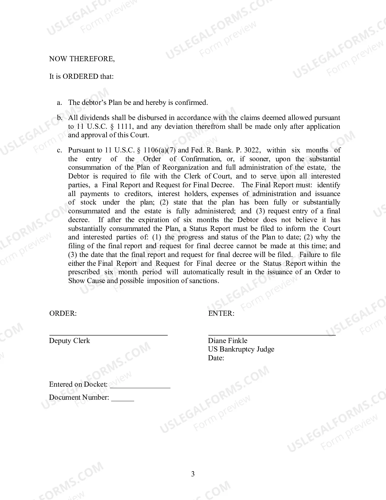 Preview Order Confirming Chapter 11 Plan