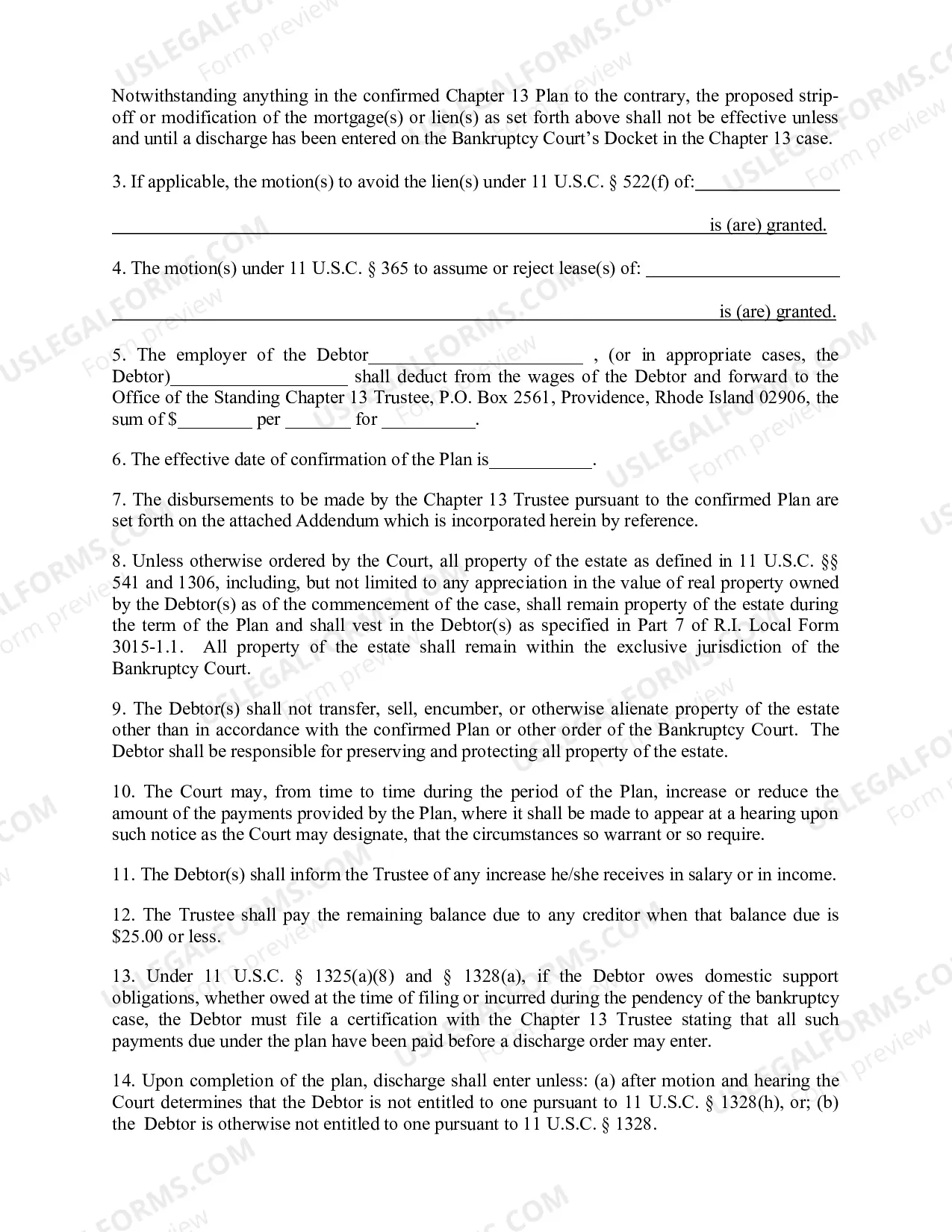 Preview Order Confirming Chapter 13 Plan