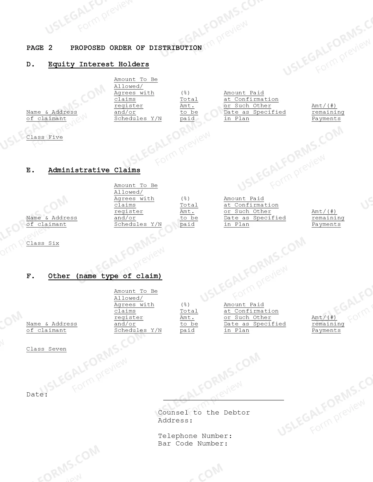 Preview Proposed Order of Distribution (Chapter 11)