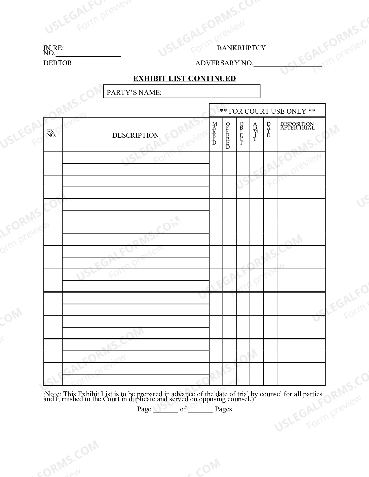 Preview Requirements For Joint Pretrial Order and Exhibit List Regarding 4001-1.2