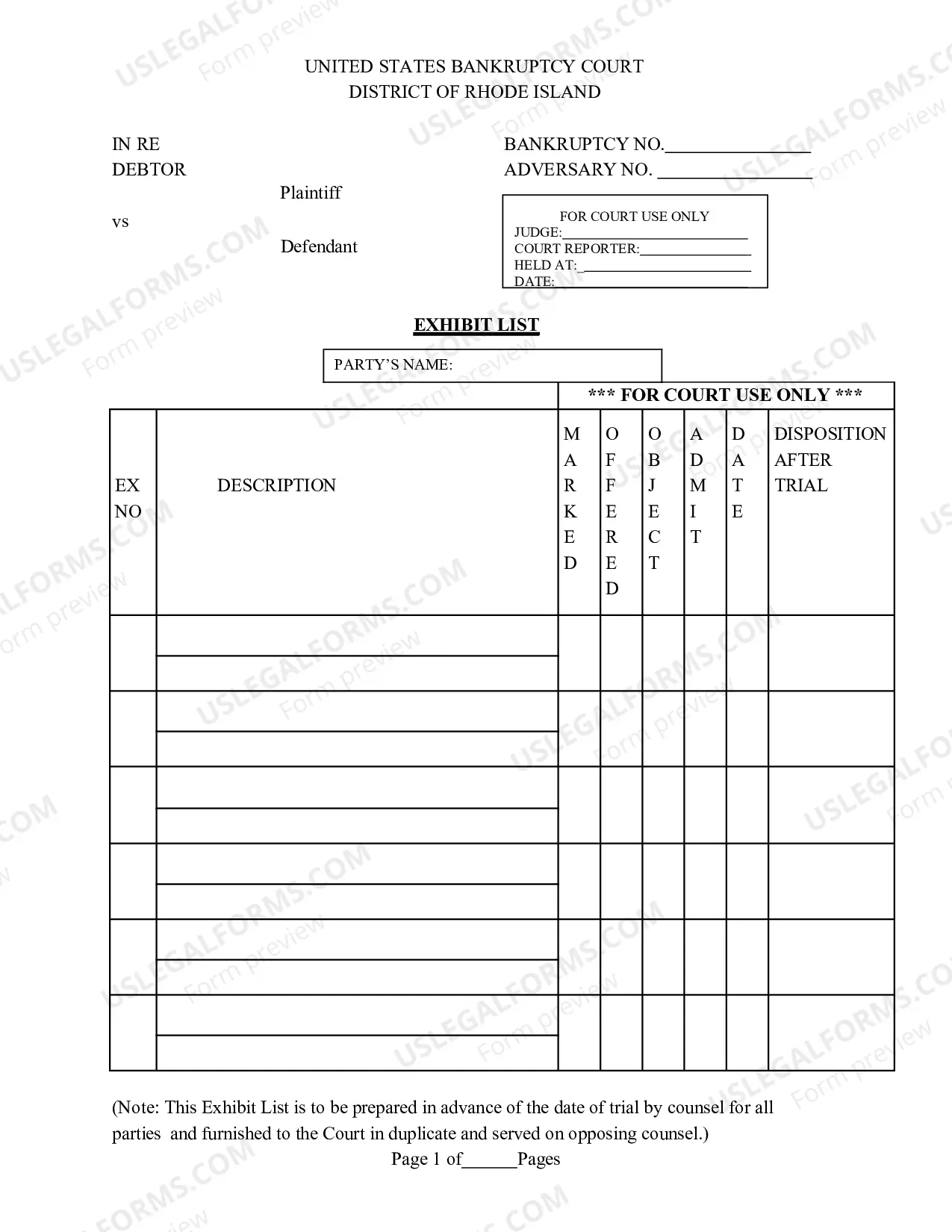 Preview Requirements For Joint Pretrial Order and Exhibit List Regarding 9014-1.1