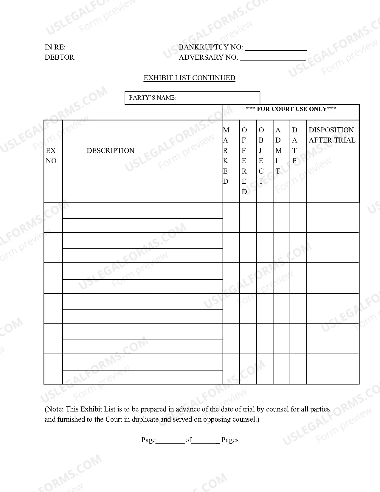 Preview Requirements For Joint Pretrial Order and Exhibit List Regarding 9014-1.1